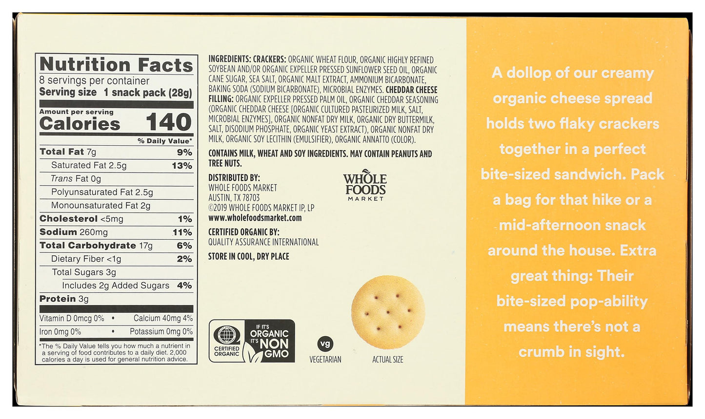 365 by Whole Foods Market, Organic Mini Cheese Sandwich Crackers 8 Count, 1 Ounce