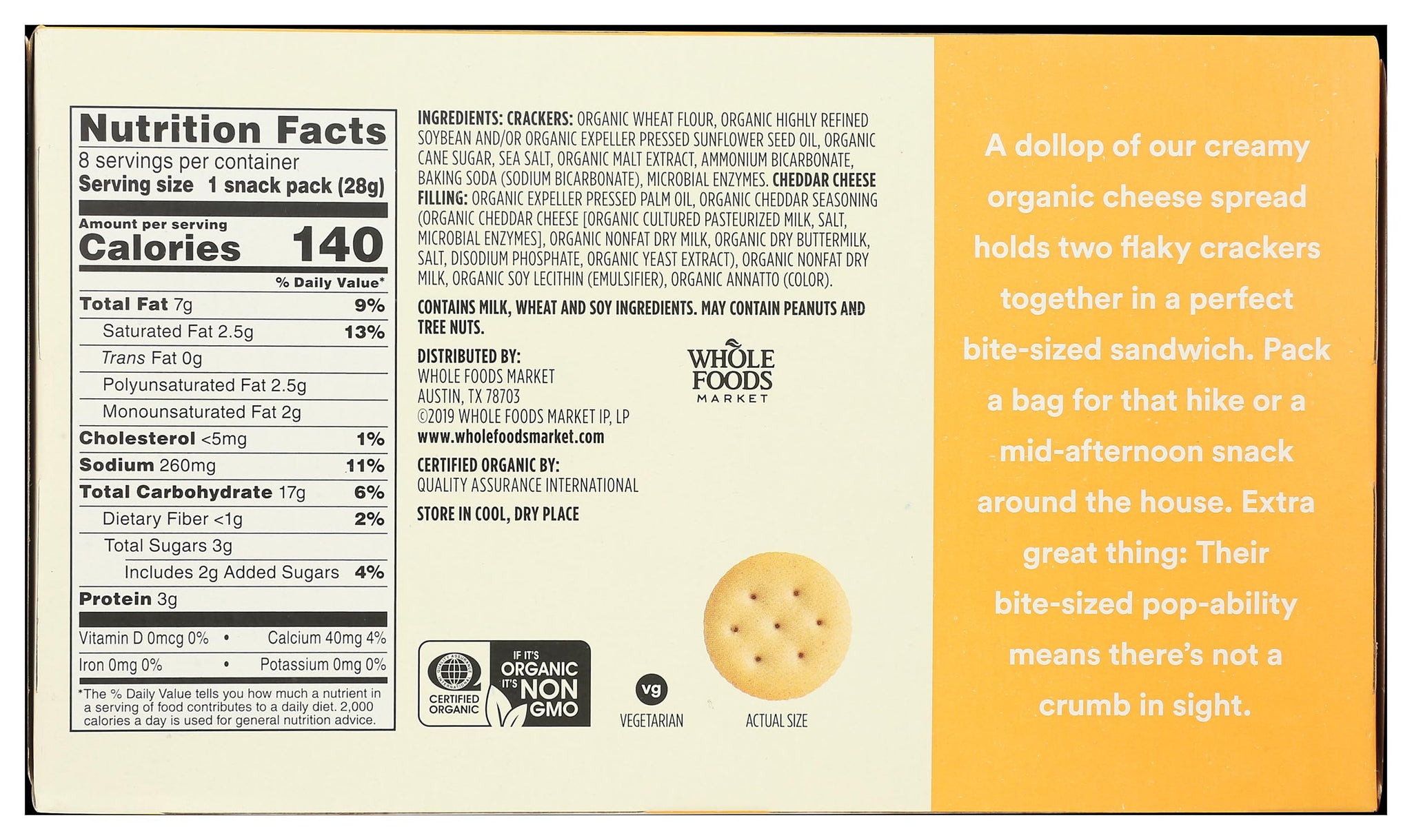 365 by Whole Foods Market, Organic Mini Cheese Sandwich Crackers 8 Count, 1 Ounce