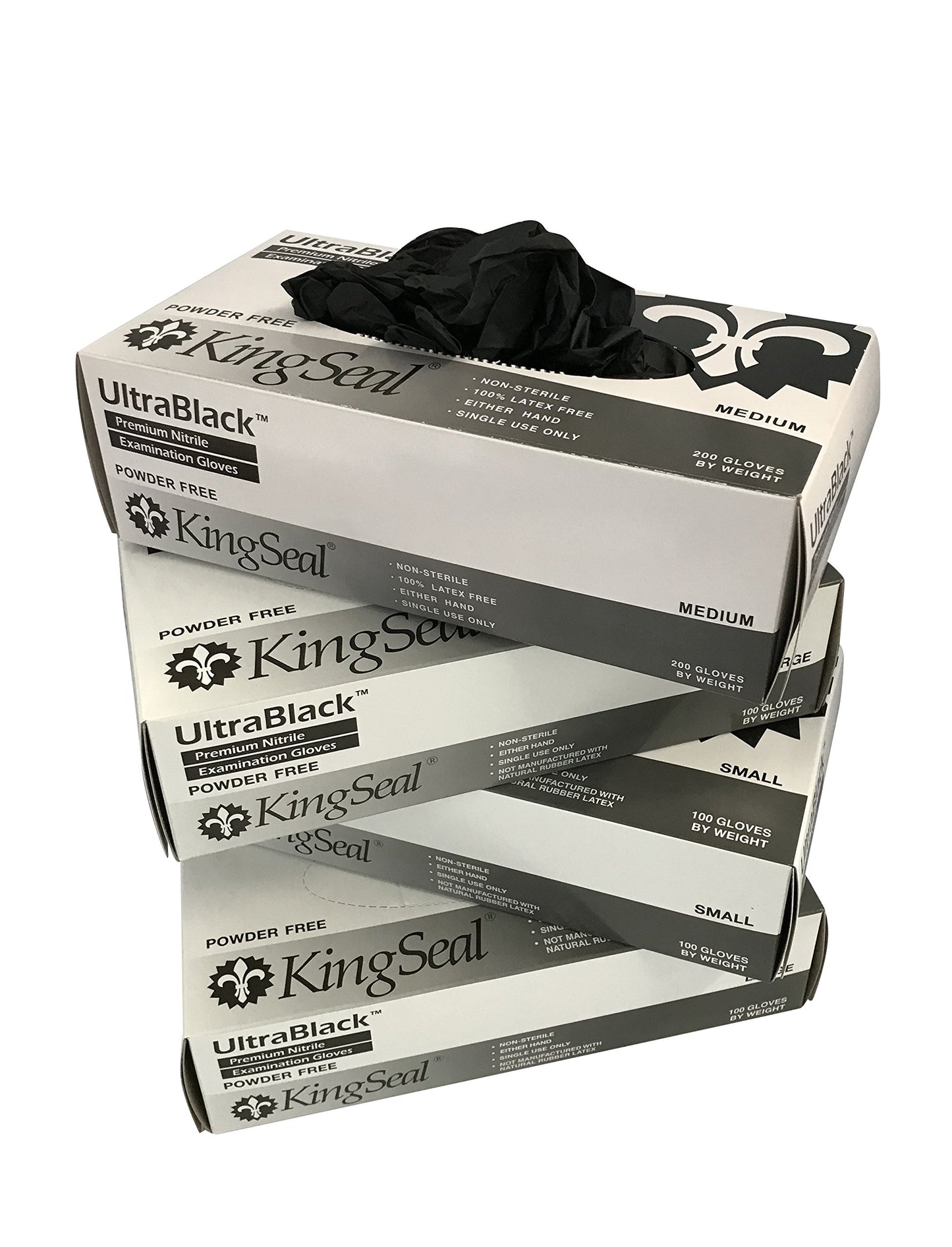 KingSeal UltraBlack X-LARGE Textured Medical Grade Nitrile Gloves, Black, Powder Free, 4 Mils - 4 Boxes of 100 Gloves by Weight (400 Count)