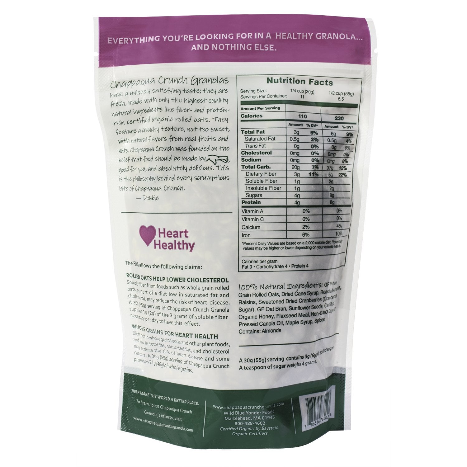 Chappaqua Crunch Simply Granola, GLUTEN FREE Flax and Fruit, GF Custom Rolled Oats & Flax with Roasted Almonds,Raisins,Cranberries & Sunflower