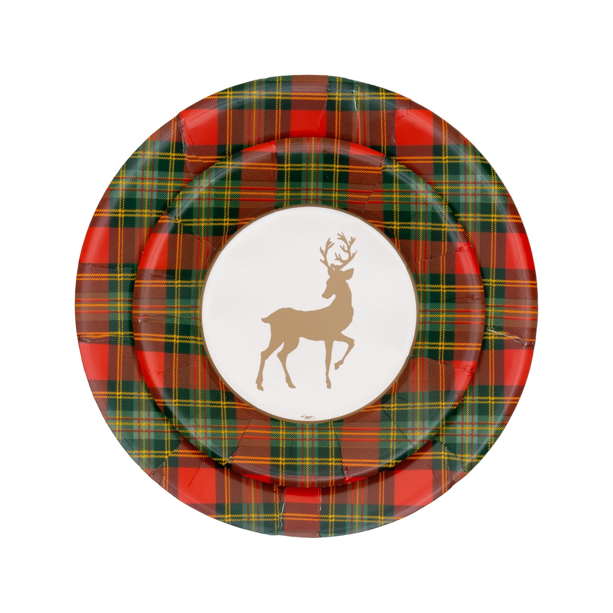 Caspari Reindeer Tartan Red Paper Salad & Dessert Plates - includes 8 Paper Salad & Dessert Plates