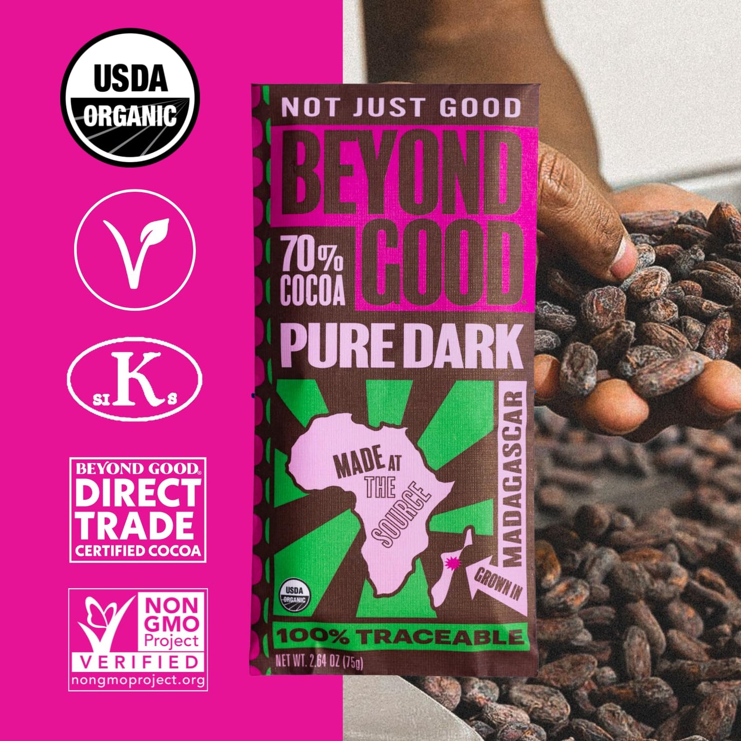 Beyond Good Organic Madagascar Dark Chocolate Bar 70%, 2.64 OZ