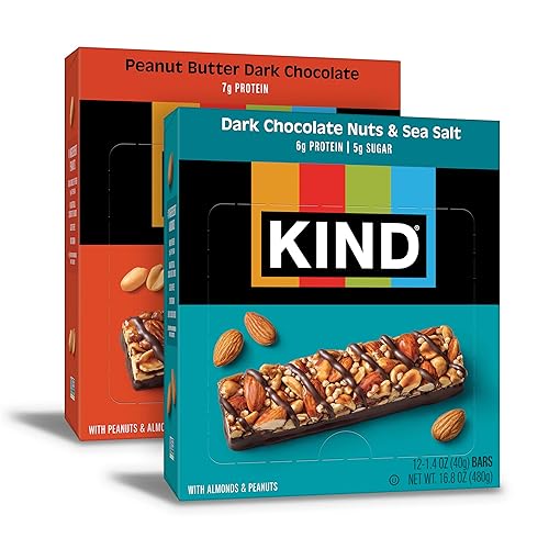KIND Healthy Snacks Bars Variety Pack, Gluten Free, Dark Chocolate Nuts & Sea Salt, Peanut Butter Dark Chocolate, 6-7g Protein, 24 Count