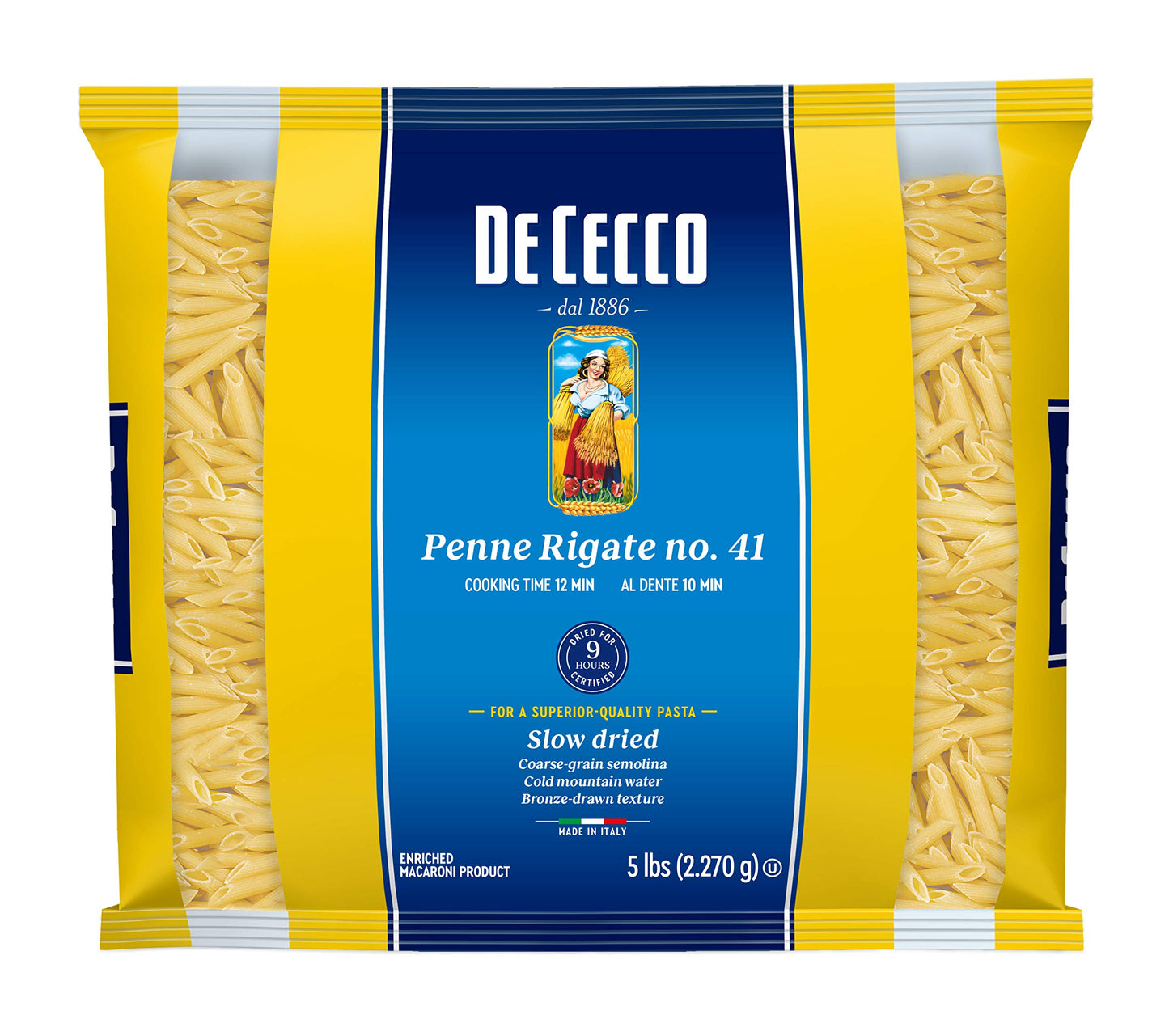 De Cecco Semolina Pasta, Penne Rigate No.41, 5 Pound (Pack of 4)