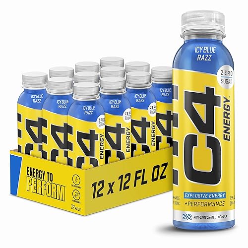 C4 Energy Non-Carbonated Zero Sugar Energy Drink, Pre Workout Drink + Beta Alanine, Icy Blue Razz, 12 Fl Oz (Pack of 12)