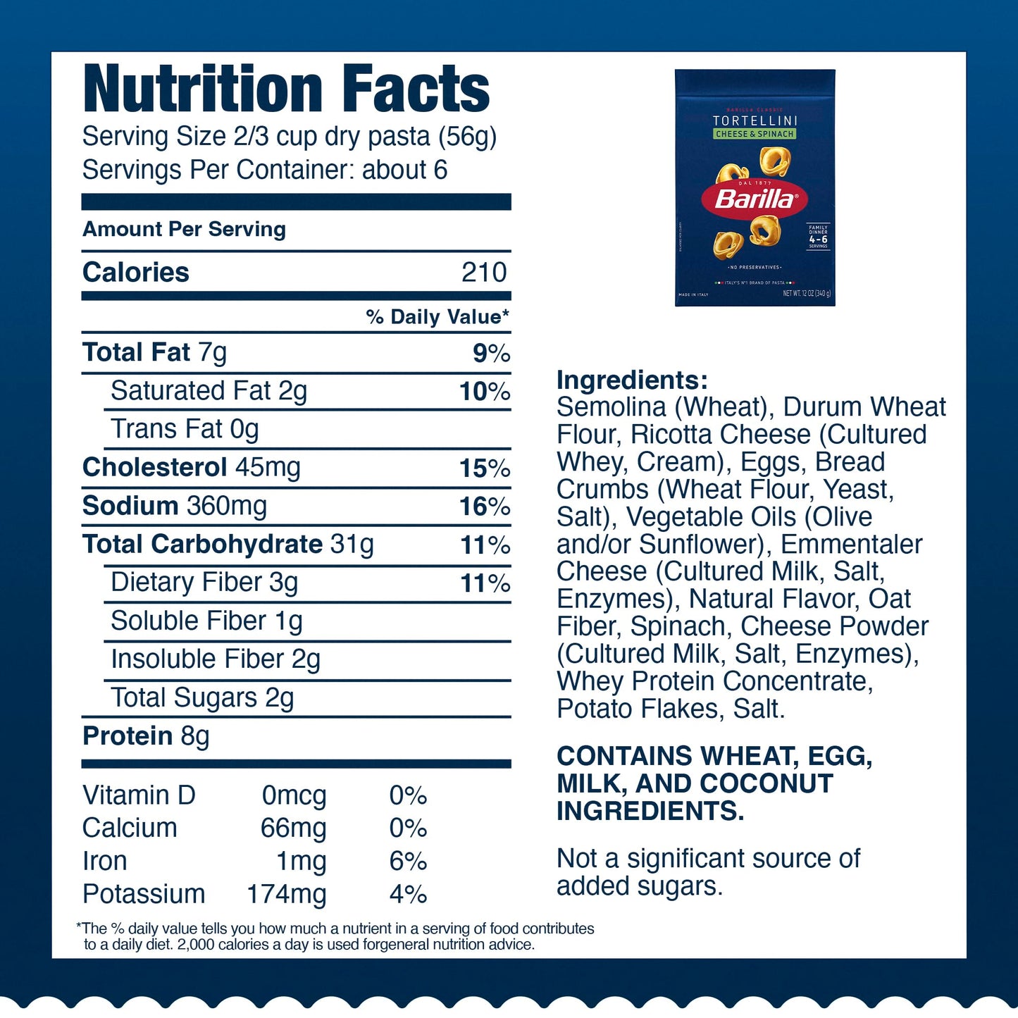 Barilla Cheese & Spinach Tortellini Pasta, 12 oz. Bag - 6 Servings Per Bag - Pantry Friendly Dried Tortellini - Made with Non-GMO Ingredients