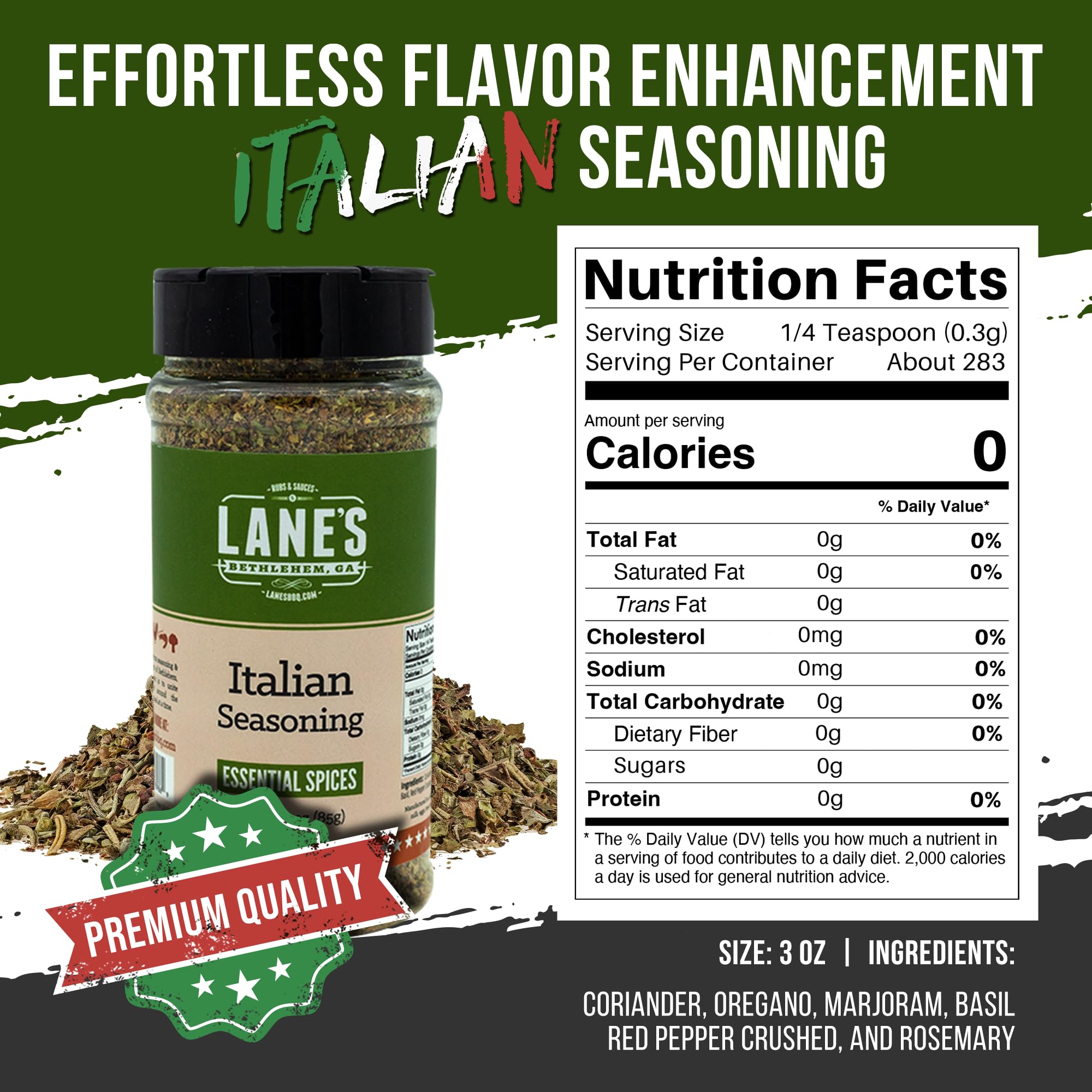 Lane's Italian Seasoning Blend, 3 oz - Premium Italian Herbs Seasoning for Pasta, Pizza & Sauces, Authentic & Aromatic Flavor, All Natural