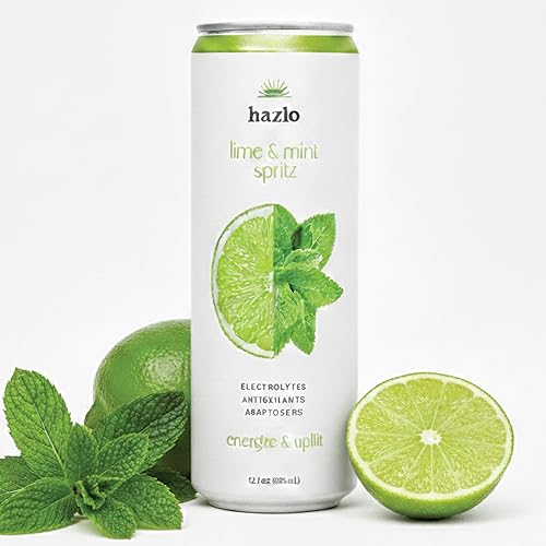 Hazlo Spritz (Lime & Mint) - Zero Proof Spritz Cocktail Mixer, Craft Mocktails with Adaptogens, Nootropics - Functional Seltzer, Calming Non Alcoholic