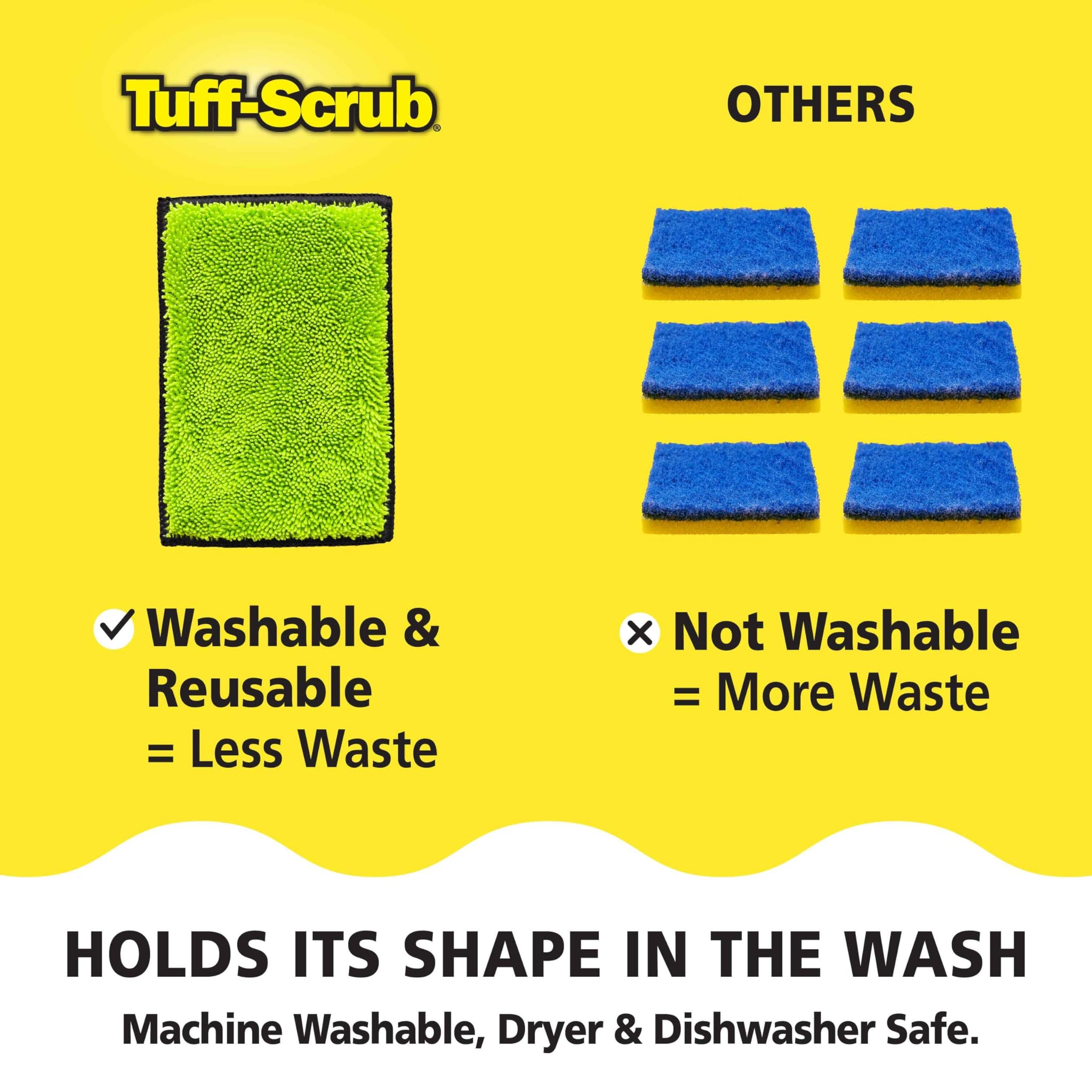 Fresh Tuff-Scrub, Large, 6-Pack Scrub-N-Wipe Sponge Cloth with Silvadur Antimicrobial for Odor Control, Microfiber, Multi-Surface, Non-Scratch