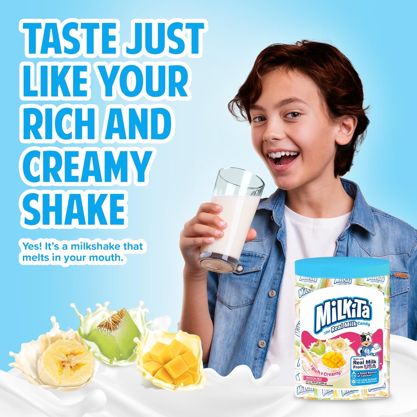 Milkita The Real Milk Candy Bulk Pack (Tropical Mix) - Assorted Healthy Sweets Made with Real Milk & Calcium - Individually Wrapped Low Sugar & Gluten