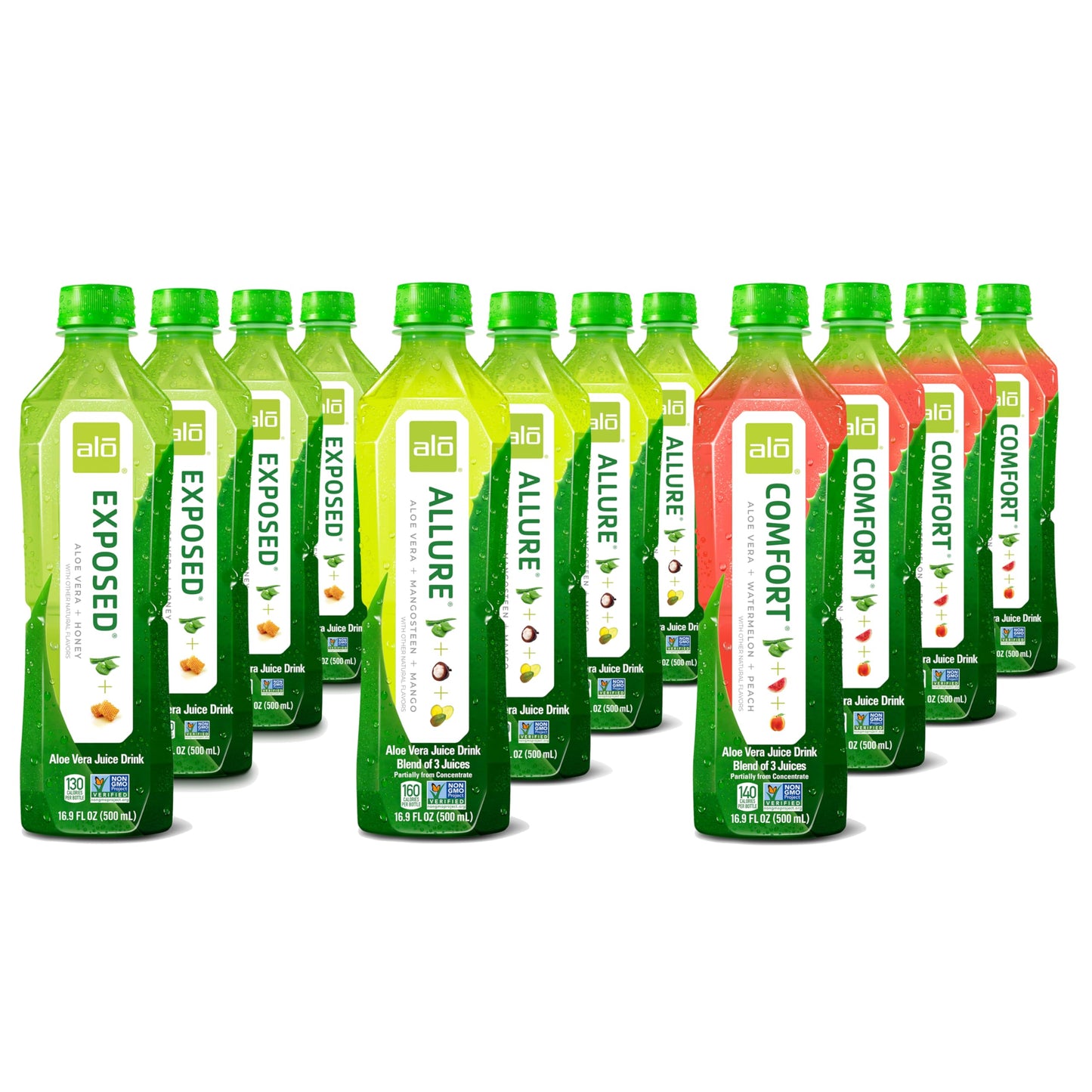 ALO Aloe Vera Juice | 16.9 fl oz, Pack of 12 | 3-Flavor Variety Pack | ALLURE, COMFORT, EXPOSED Plant-Based Drink