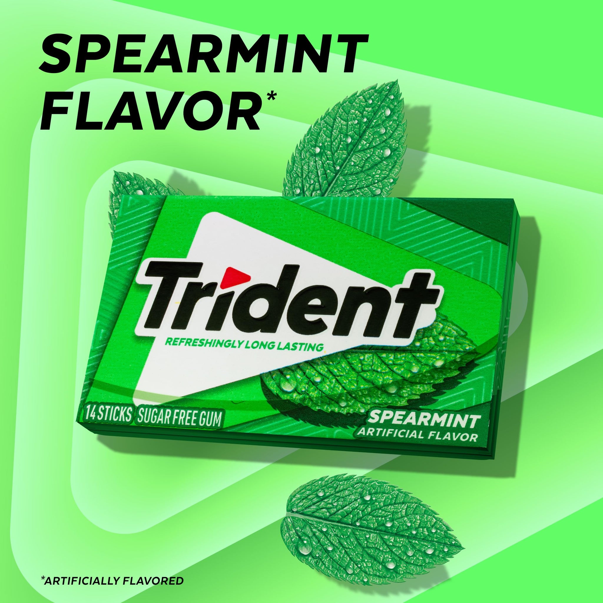 Trident Spearmint Sugar-Free Chewing Gum, 12 Packs of 14 Pieces (168 Total Pieces)