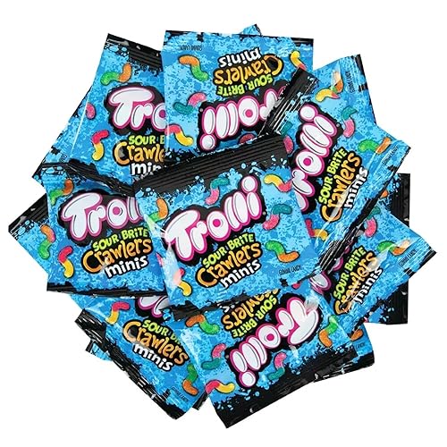 SourBrite Crawlers Minis Candy Gummy Worms, Sweet & Tangy Fruity Flavors, Individually Wrapped Treat Size Pouches, Assorted Sour Gummy Worms Candy