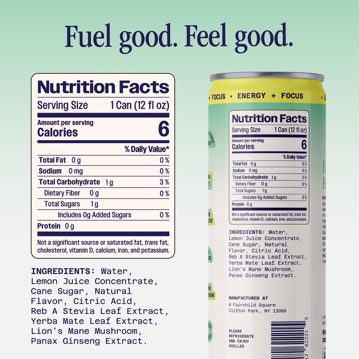 Benny Mint Lemonade Non-Sparkling Still Clean Energy Drink | 80mg Natural Caffeine Yerba Mate | Lion's Mane & Ginseng | 1g Sugar, 5 Cal | No
