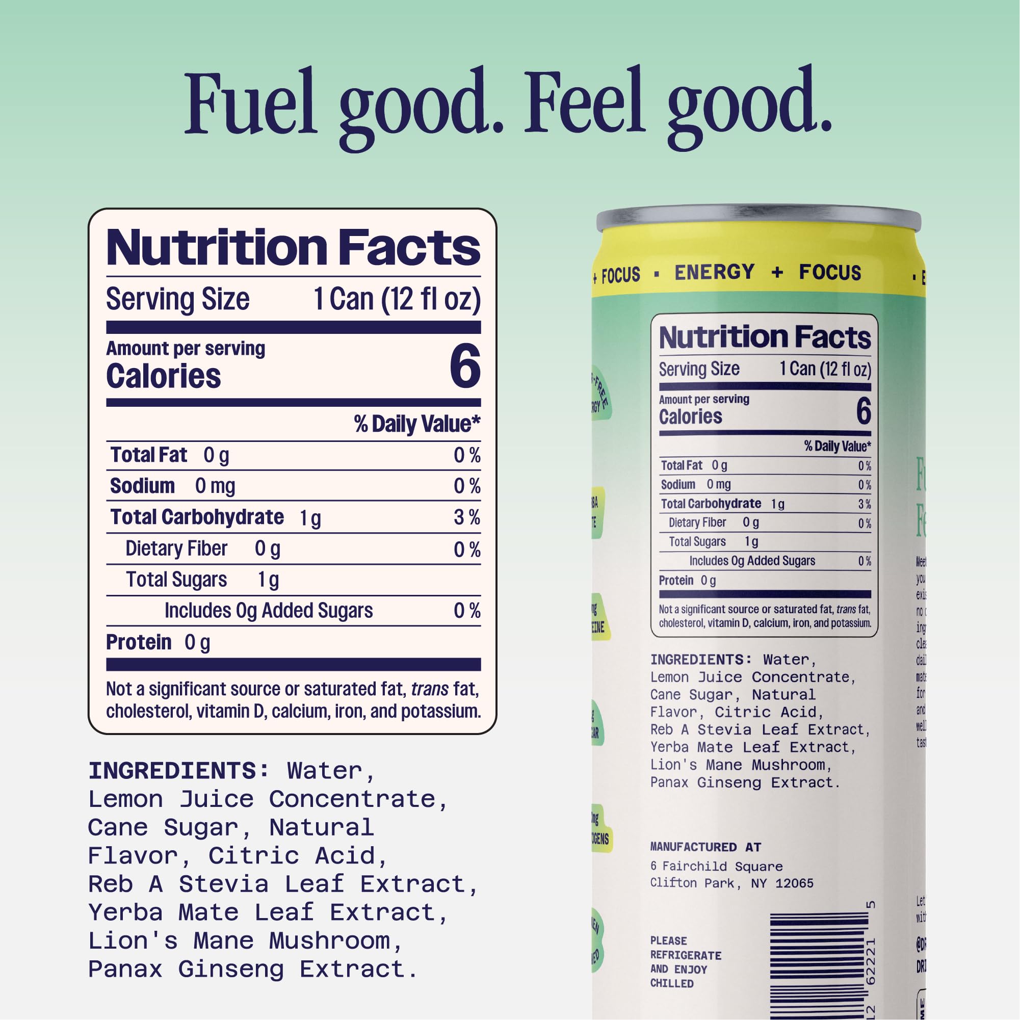 Benny Mint Lemonade Non-Sparkling Still Clean Energy Drink | 80mg Natural Caffeine Yerba Mate | Lion's Mane & Ginseng | 1g Sugar, 5 Cal | No