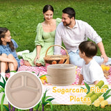 Loccmat 3 Compartment Paper Plates,125 Pack Disposable Paper Plate,10 Inch Compostable Plates,Heavy Duty Biodegradable Plate