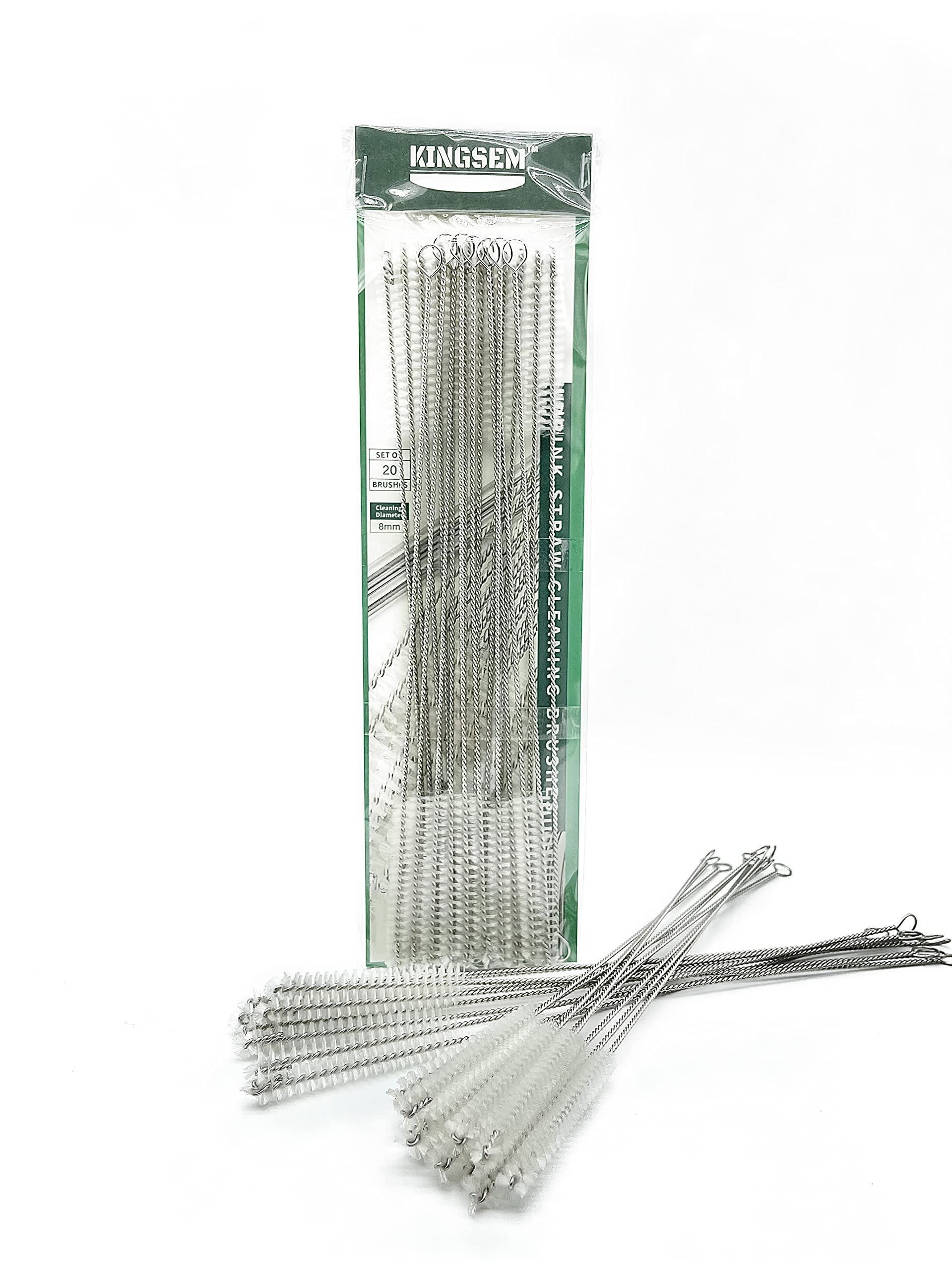 KINGSEM 20PCS Straw Cleaner Brush kit, Straw Brush of 8mm-10.6 inch for Water Bottle Sippy Cup with Straw, Glass Straw,Piper Cleaning, Tubes Cleaning