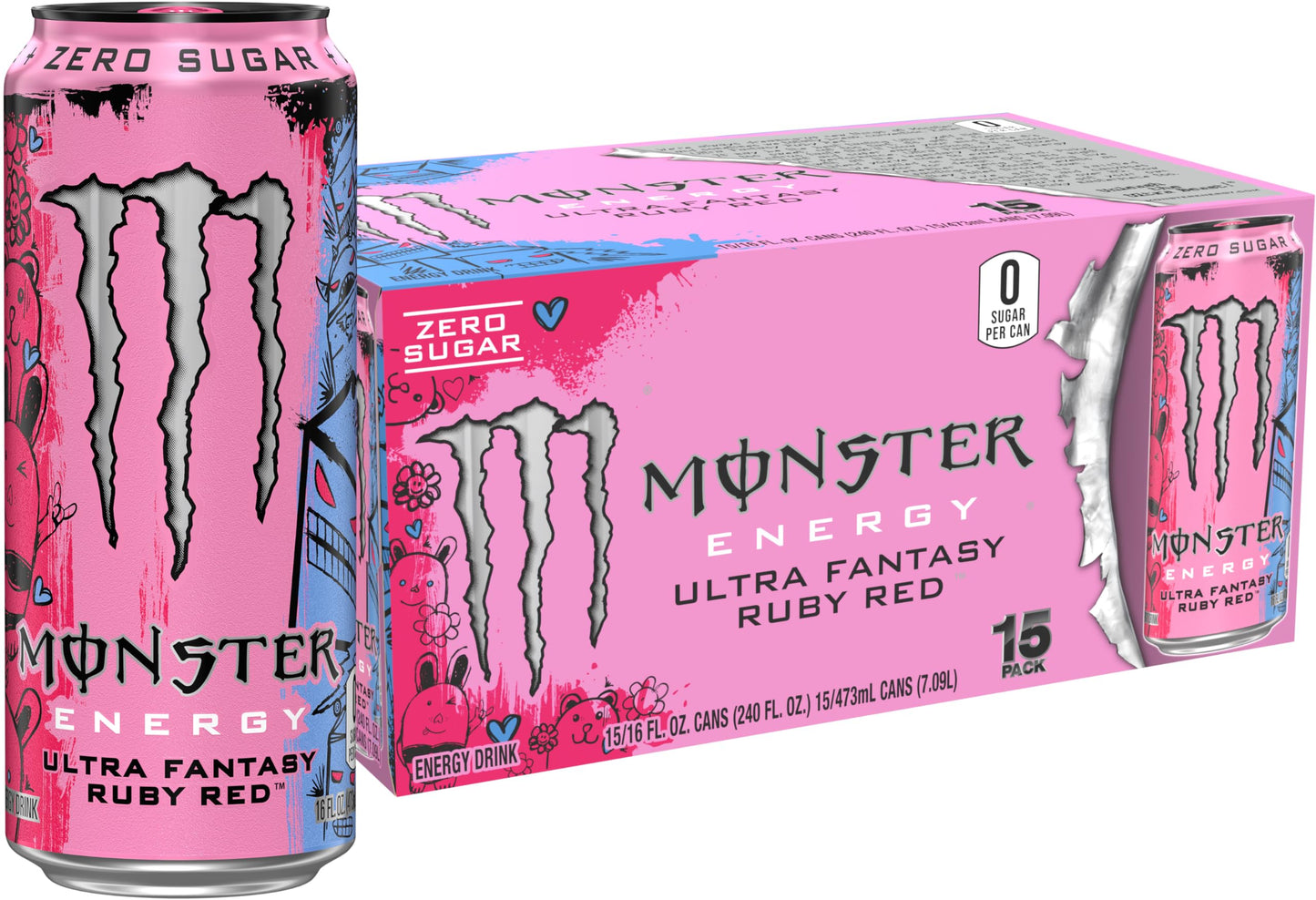 Monster Energy Ultra Fantasy Ruby Red, Sugar Free Energy Drink, 16 Ounce