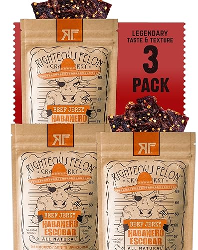 Righteous Felon Beef Jerky - Habanero Escobar Flavor - All-Natural - Locally Sourced & Dried Beef Jerky - Low-Sugar, High-Protein, Healthy Snacks - 2