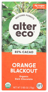 Alter Eco Organic Orange Blackout 85% Dark Chocolate Bar, 2.65 OZ