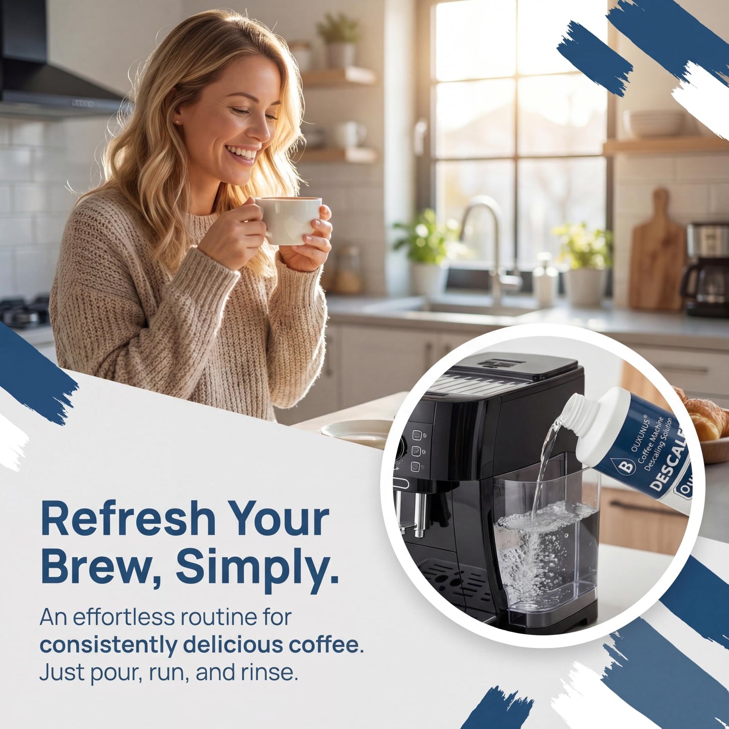 Ouxunus Descaling Solution?4 Uses? Compatible with Breville Descaling Solution & Coffee Machines, 16.9 fl oz Concentrated Liquid with Citric Acid