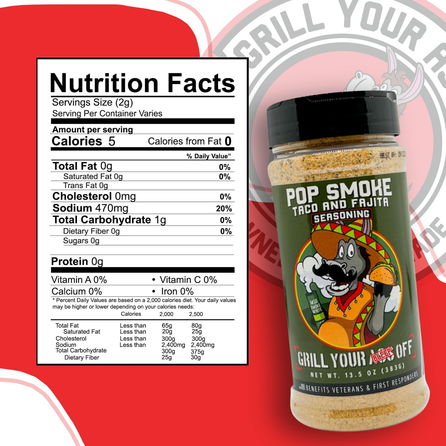 Grill Your As* Off Pop Smoke Taco Seasoning - 13.5oz All-Purpose Tex-Mex Seasoning for Beef, Chicken, Tacos & More - MSG & Gluten Free - USA Made