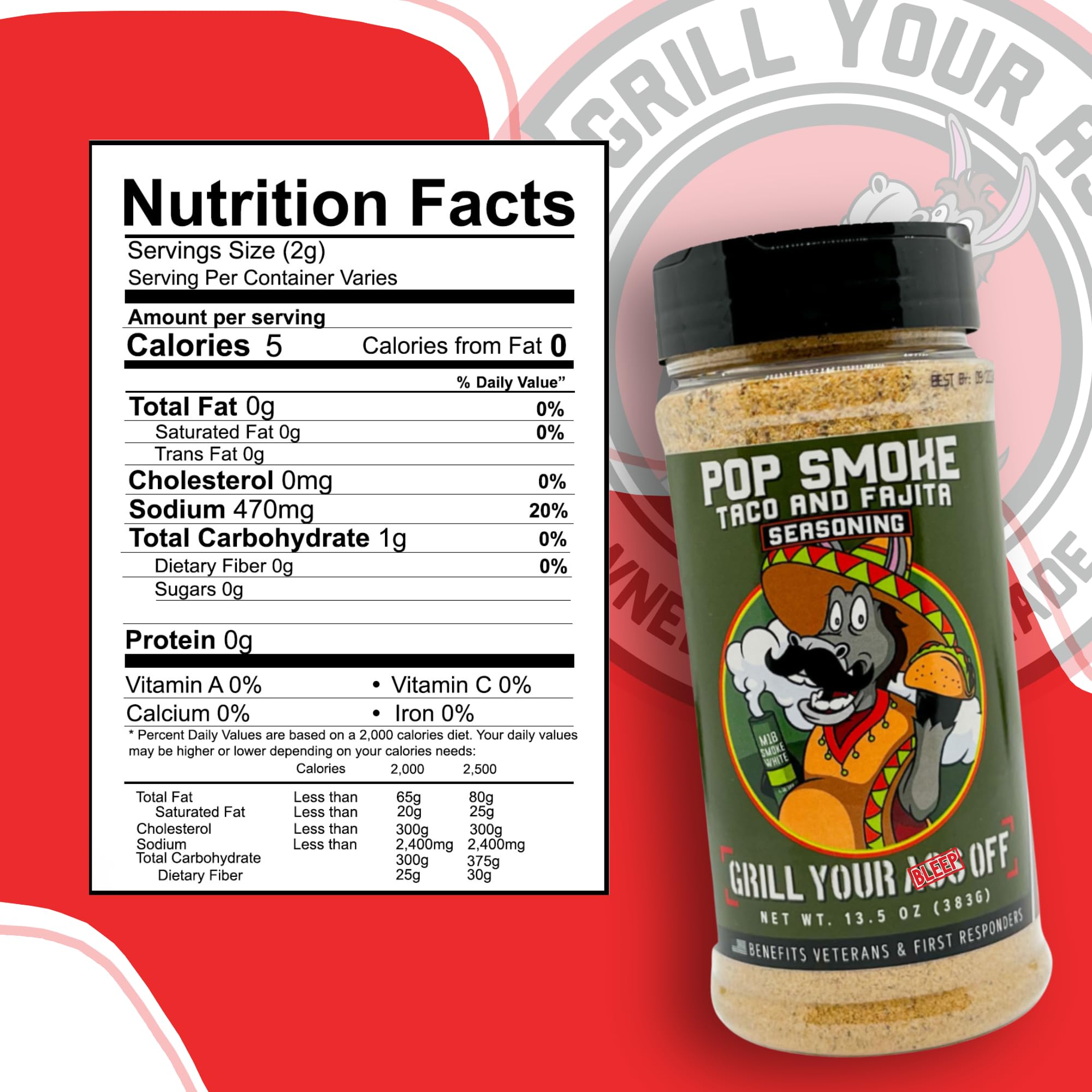 Grill Your As* Off Pop Smoke Taco Seasoning - 13.5oz All-Purpose Tex-Mex Seasoning for Beef, Chicken, Tacos & More - MSG & Gluten Free - USA Made