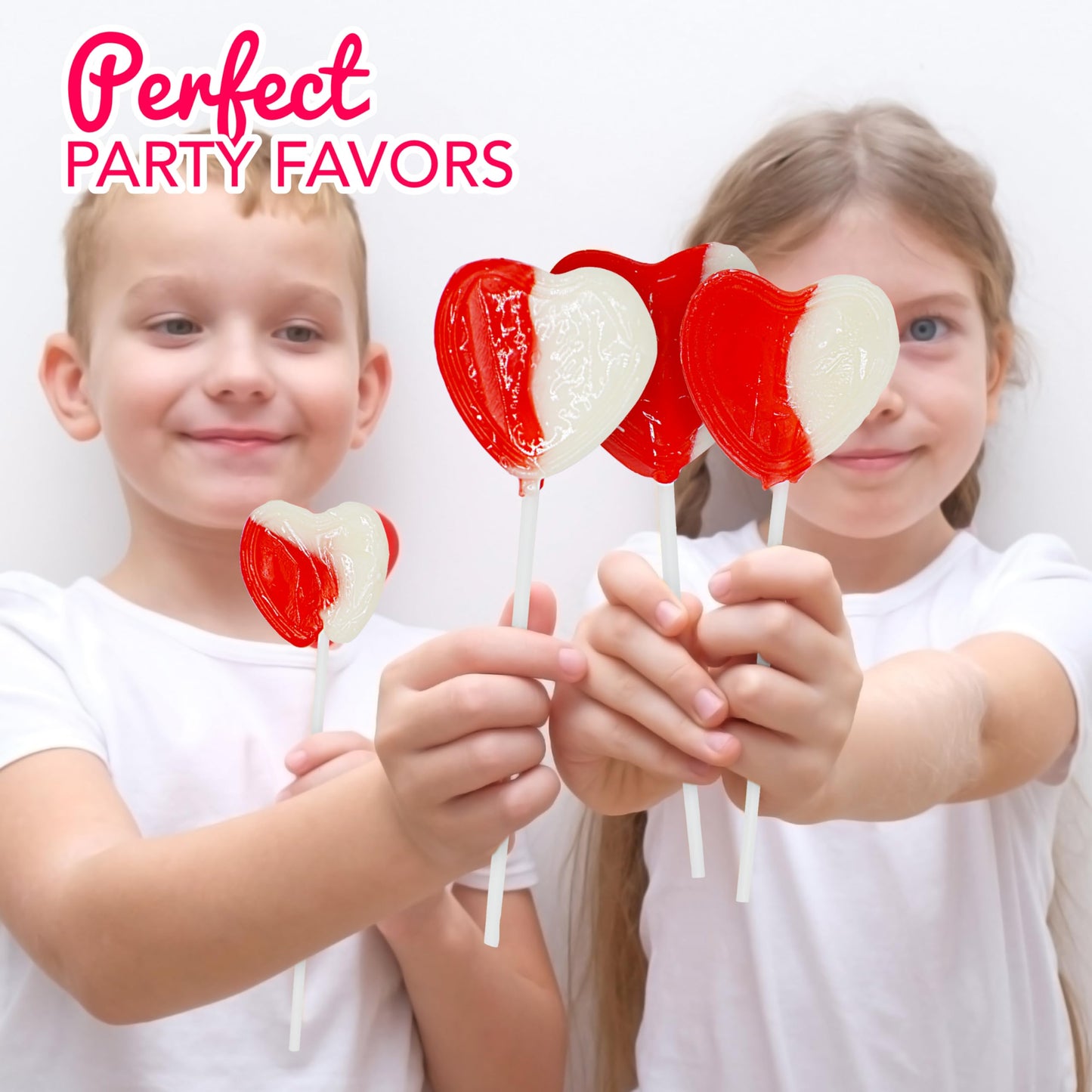 4E's Novelty 38 Pack Valentines Day Heart Shaped Lollipops Bulk Individually Wrapped, Strawberry & Cream Flavored, Suckers for School Valentines Party
