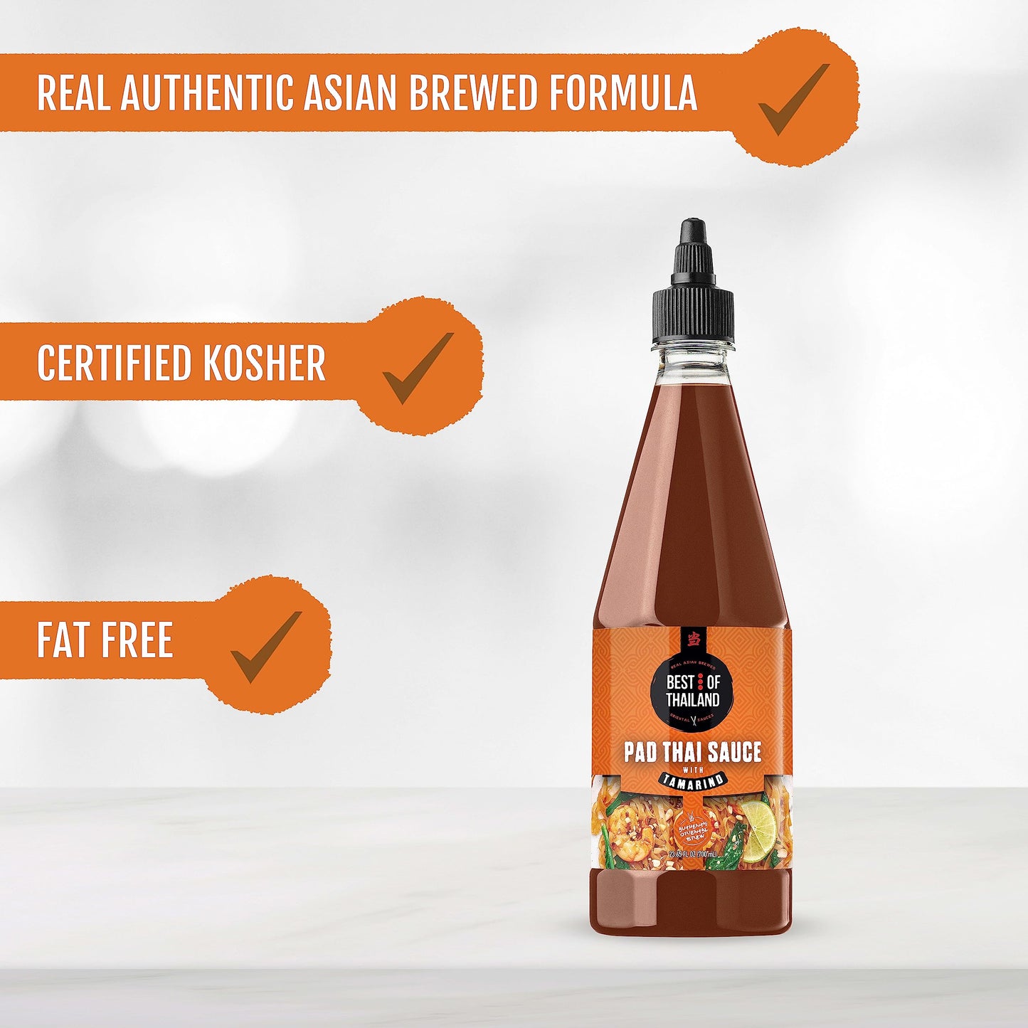 Best Of Thailand Authentic Pad Thai Sauce - Rich Tamarind Flavor, Tangy, Sweet, Savory | Ideal for Noodles, Stir-Fries [NO MSG] | Kosher, Fat-Free |