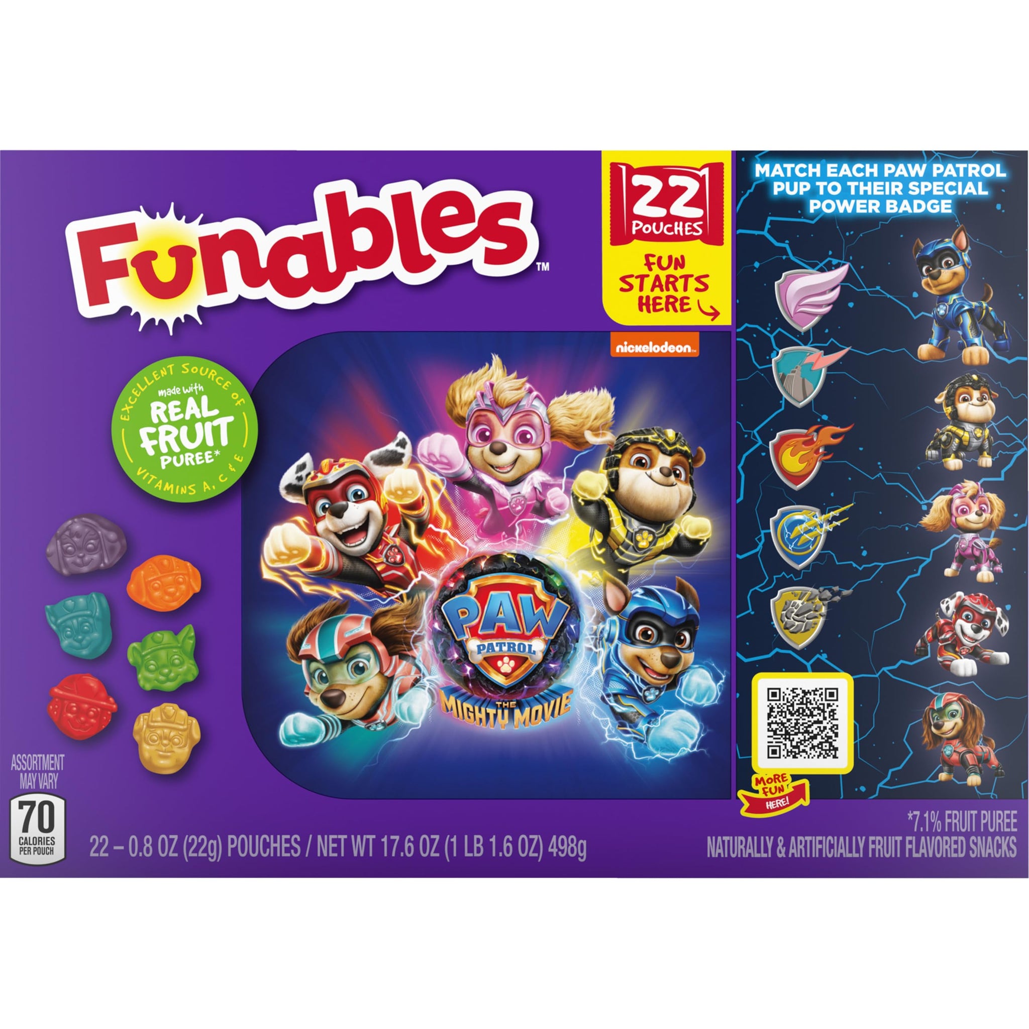 Funables Fruity Snacks, PAW Patrol, Assorted Fruit, Flavored Snacks, 0.8 oz 22 ct