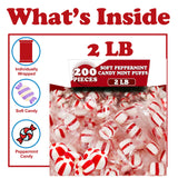 Soft Peppermint Candy Balls, 200 Pieces of Classic Christmas Candy Bulk, Stocking Stuffer, Individually Wrapped Red and White Striped Peppermint Puffs