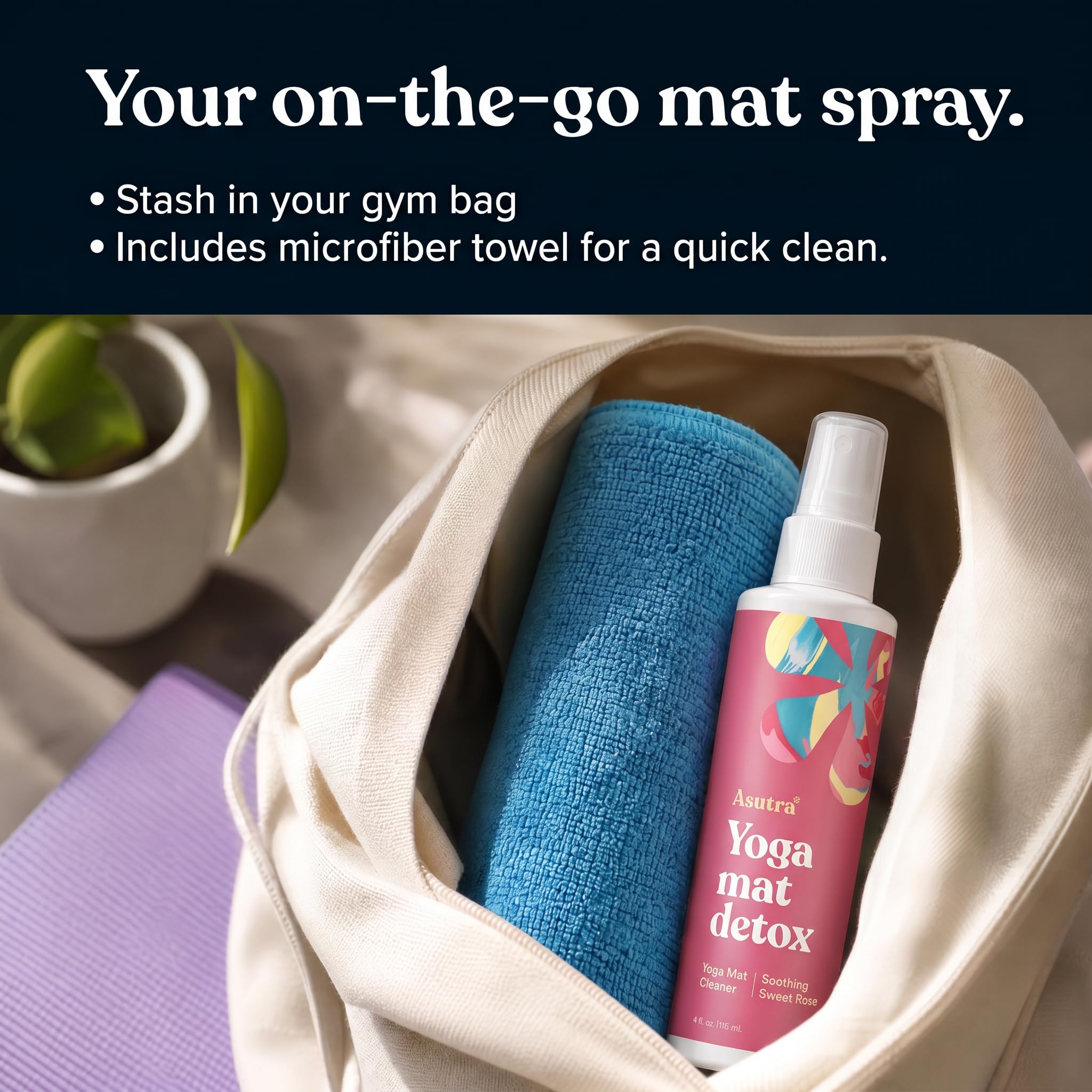 ASUTRA Yoga Mat Cleaner Spray (Soothing Sweet Rose), 4 fl oz - No Slippery Residue, Organic Essential Oils, Deep-Cleansing for Fitness Gear & Gym