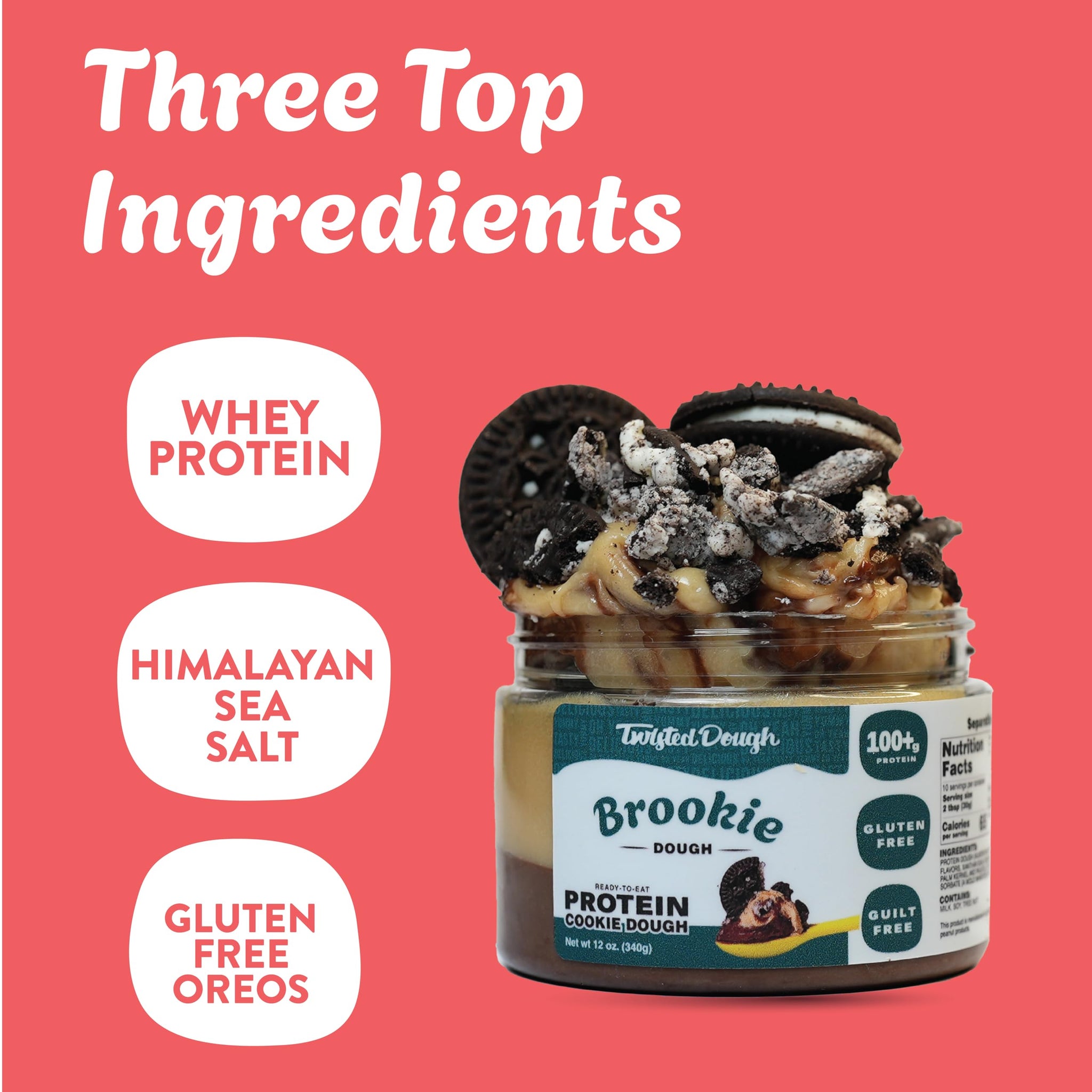 Twisted Dough Protein Cookie Dough, Brookie Flavor, 2 Pack, 100g Protein, Healthy Snacks, Gluten Free Edible Cookie Snack, High Protein Low Carb & Low