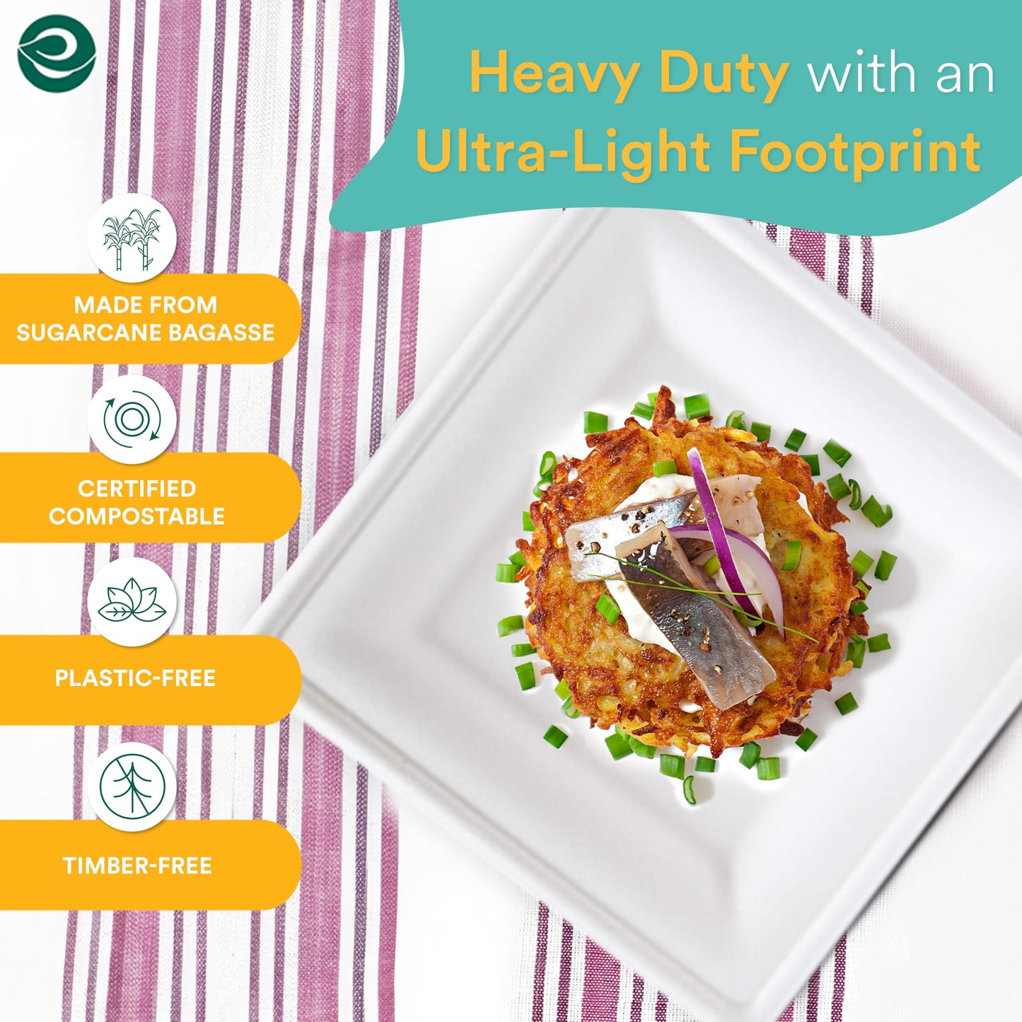 ECO SOUL Compostable Paper Plates 6 Inch, 100 Pack - Small Disposable Dessert Plates, Heavy Duty, White Bagasse, Leak-Resistant, Microwave Safe