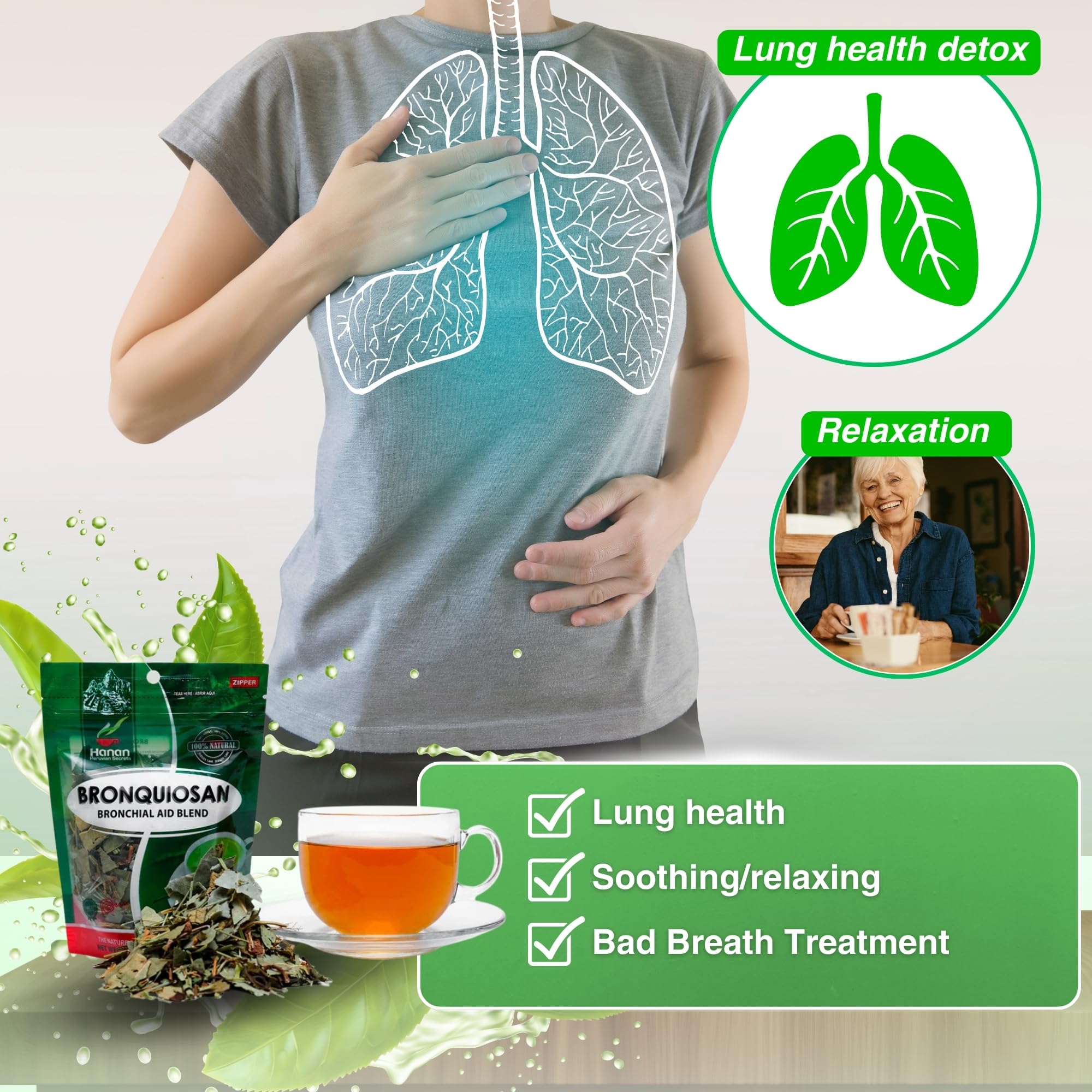 Hanan Respiratory Lung Health Blend 1.76oz - Bronquiosan Loose Leaf Herbal Tea Salud Respiratoria 50g of Dried Eucalyptus Leaves, Cat's Claw, Lungwort