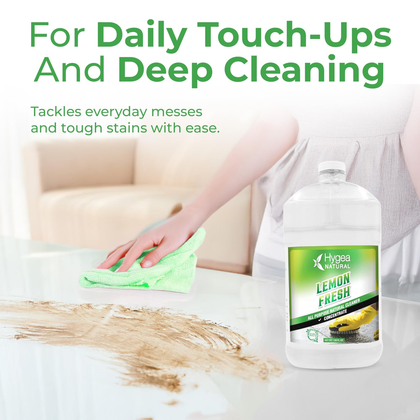 Hygea Natural Lemon Fresh Concentrated All Purpose Cleaner - Non Toxic - Removes Soil, Dirt & Grease - Wet Gloss Finish - Biodegradable, pH-Neutral