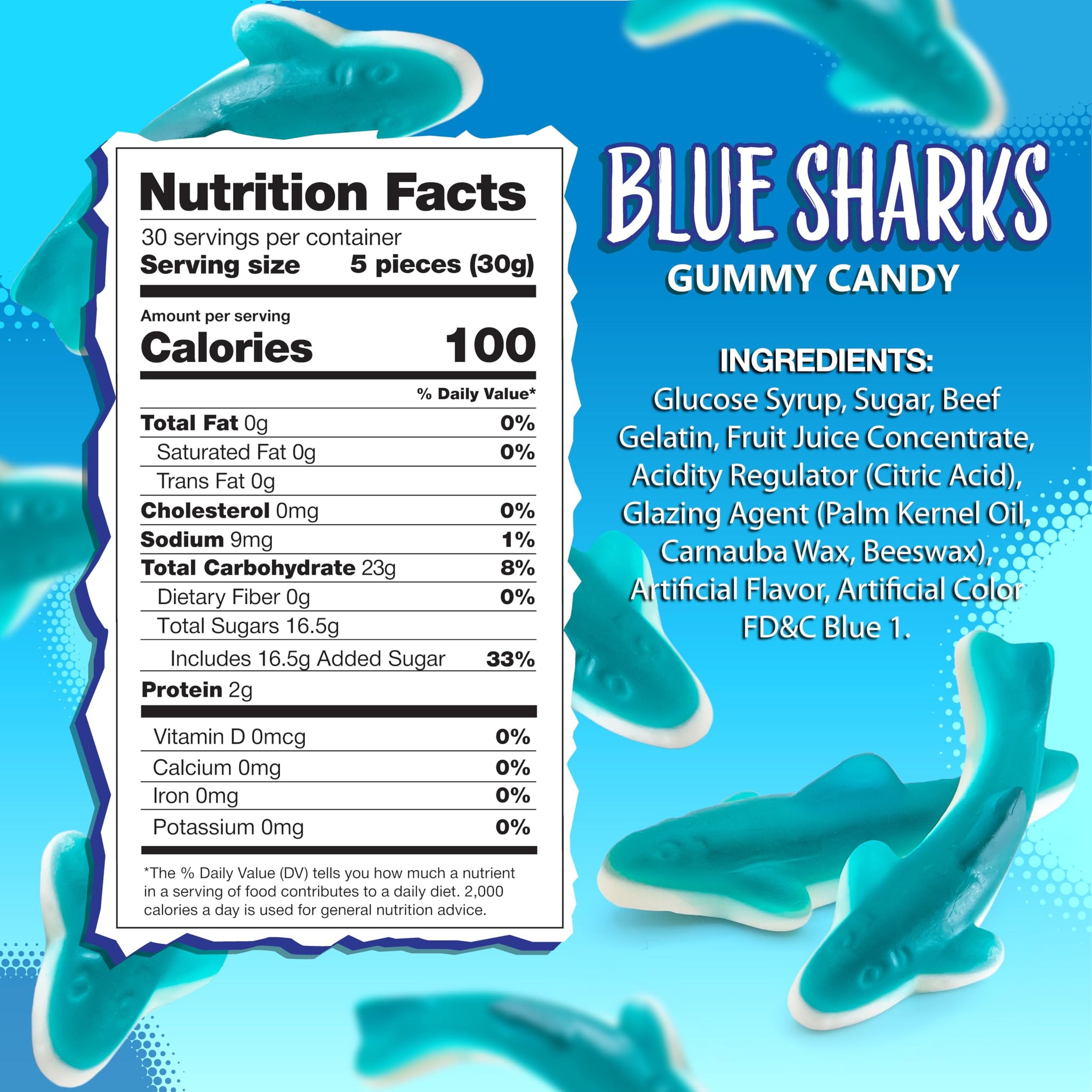 Blue Sharks Gummy Candy | 2-Pound Bag | Gummy Fish | Blue Raspberry Flavor | Shark Candy for Parties, Buffets, Goodie Bags, and Ocean Themed Events |