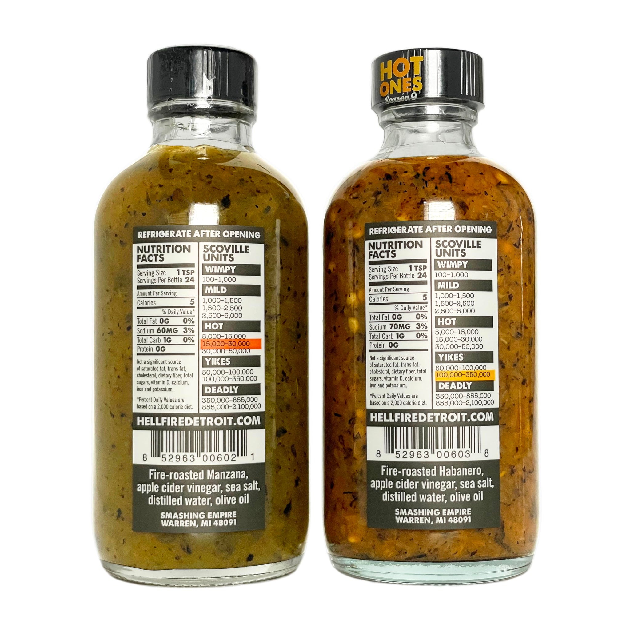 Hell Fire Detroit Manzana & Habanero Combo (Hot) Hot Sauce, Crafted with Fresh, Fire-Roasted Chile Peppers, All-Natural, Vegan, Gluten-Free, Low