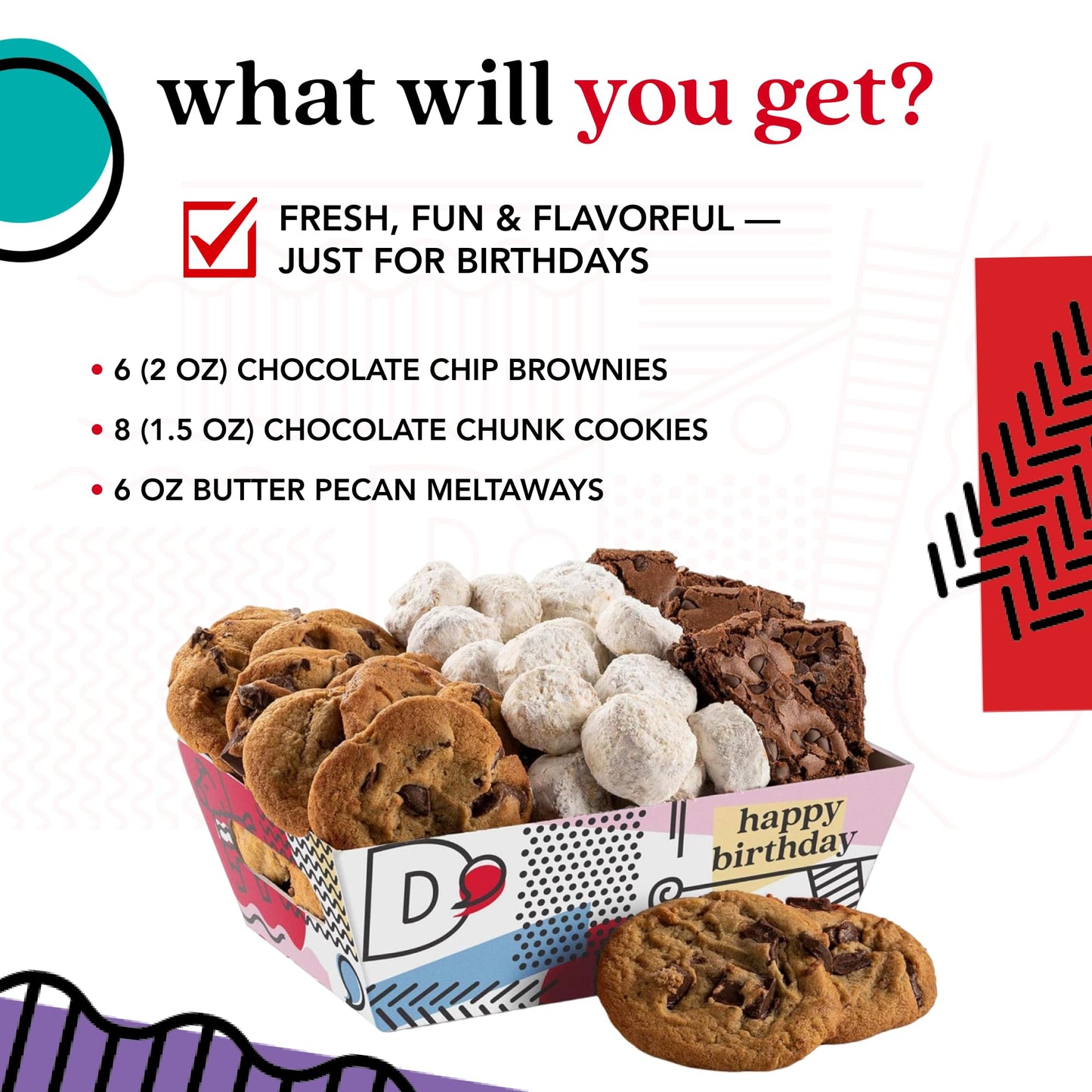 David’s Cookies Happy Birthday Cookies Gift Basket - Deliciously Flavored Assorted Cookies in a Lovely Gift Crate - Gourmet Chocolate Chip Cookies