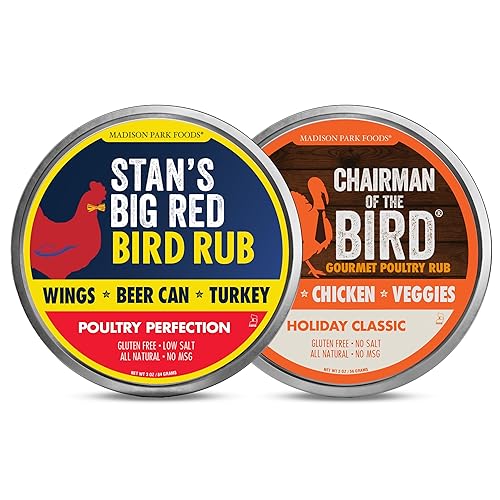 2 Pack - Premium Thanksgiving Perfect Poultry Pack - Chairman of the Bird Herb Turkey Rub + Stan's Smoky BBQ Cajun Deep Fried Turkey Seasoning - All