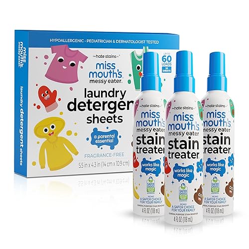 Miss Mouth's Stain Remover Spray & Detergent Sheet Bundle - 3 Bottles, 30 Sheets - On-the-Go Cleaning for Diaper Bag Essentials - Fresh & Set-In Stain