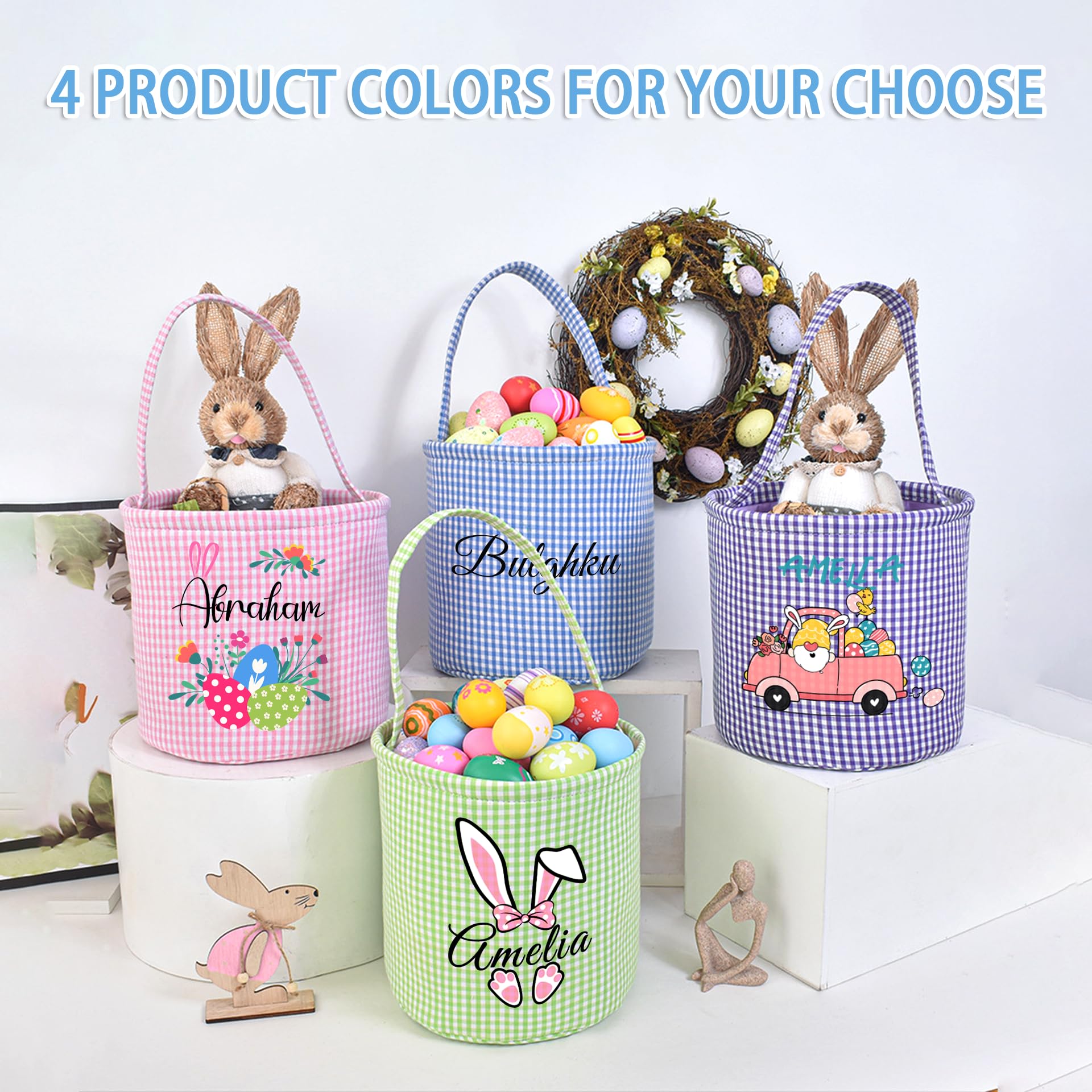 Custom Easter Basket with Name Personalized Printed Easter Baskets Customized Bunny Easter Basket Great Easter Gifts for Kids Girls Boys (Color03)