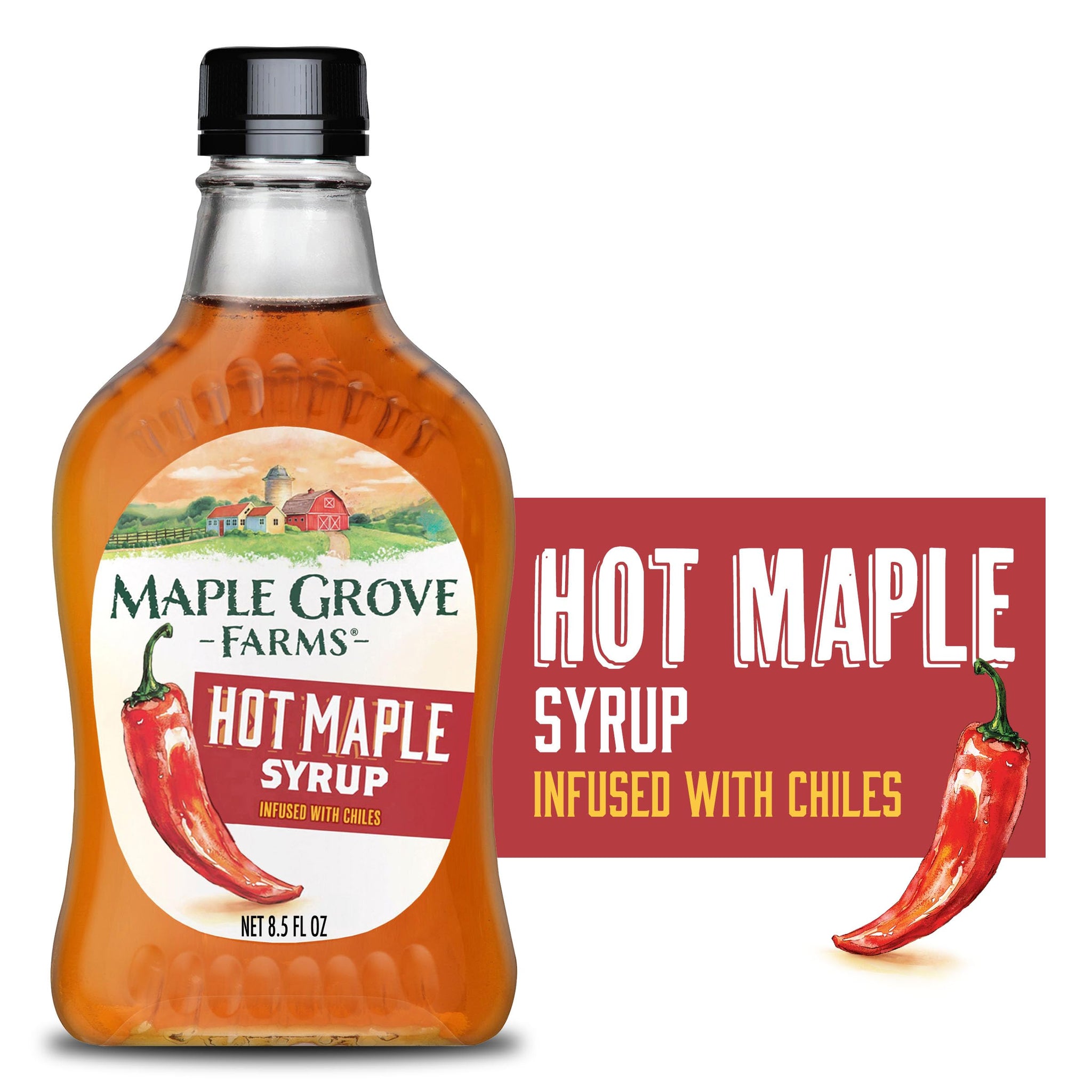 Maple Grove Farms Hot Maple Syrup, Pure Maple Syrup Infused with Dried Chilies, 8.5 oz