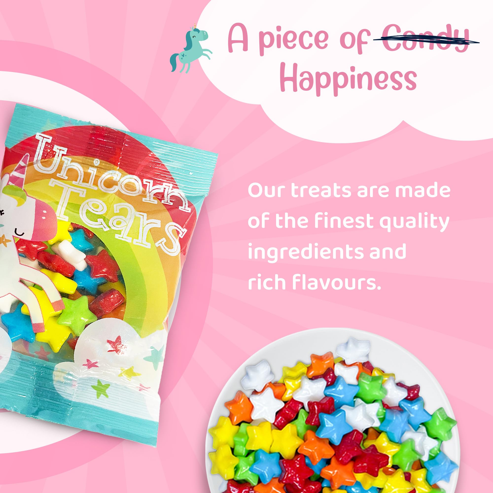 24 Ct Unicorn Tears Rainbow Candy Bulk Pack - Sweet Cherry, Lemon, Lime, Orange, Blue Raspberry Fruity Chews - Kosher Easter Snacks - Mini Easter