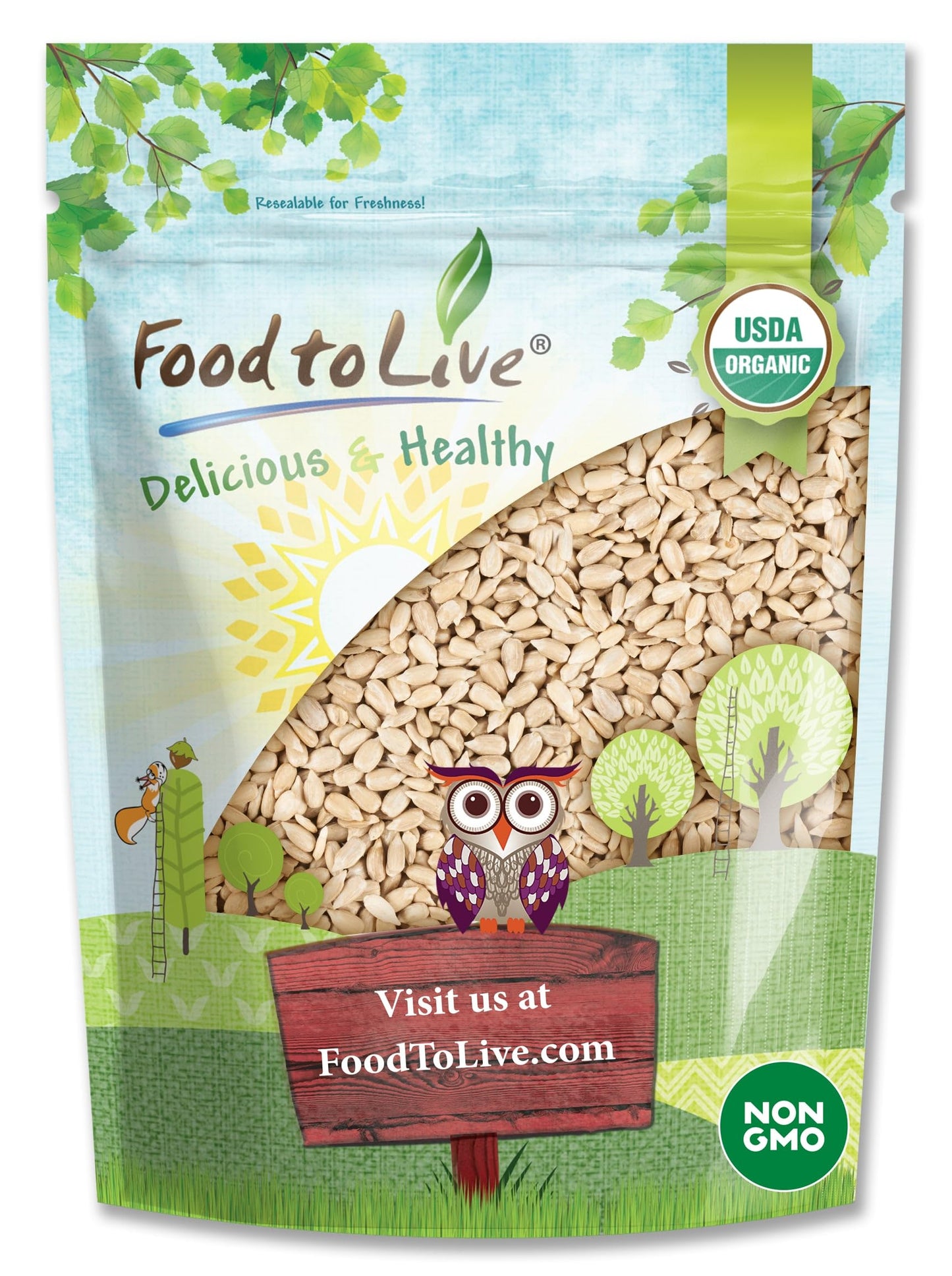 Food to Live - Organic Sunflower Seeds, 1 Pound - Hulled, Raw, Non-GMO, Dried Kernels, Unsalted, Kosher, Vegan, Keto, Paleo, Sirtfood, Bulk, Low