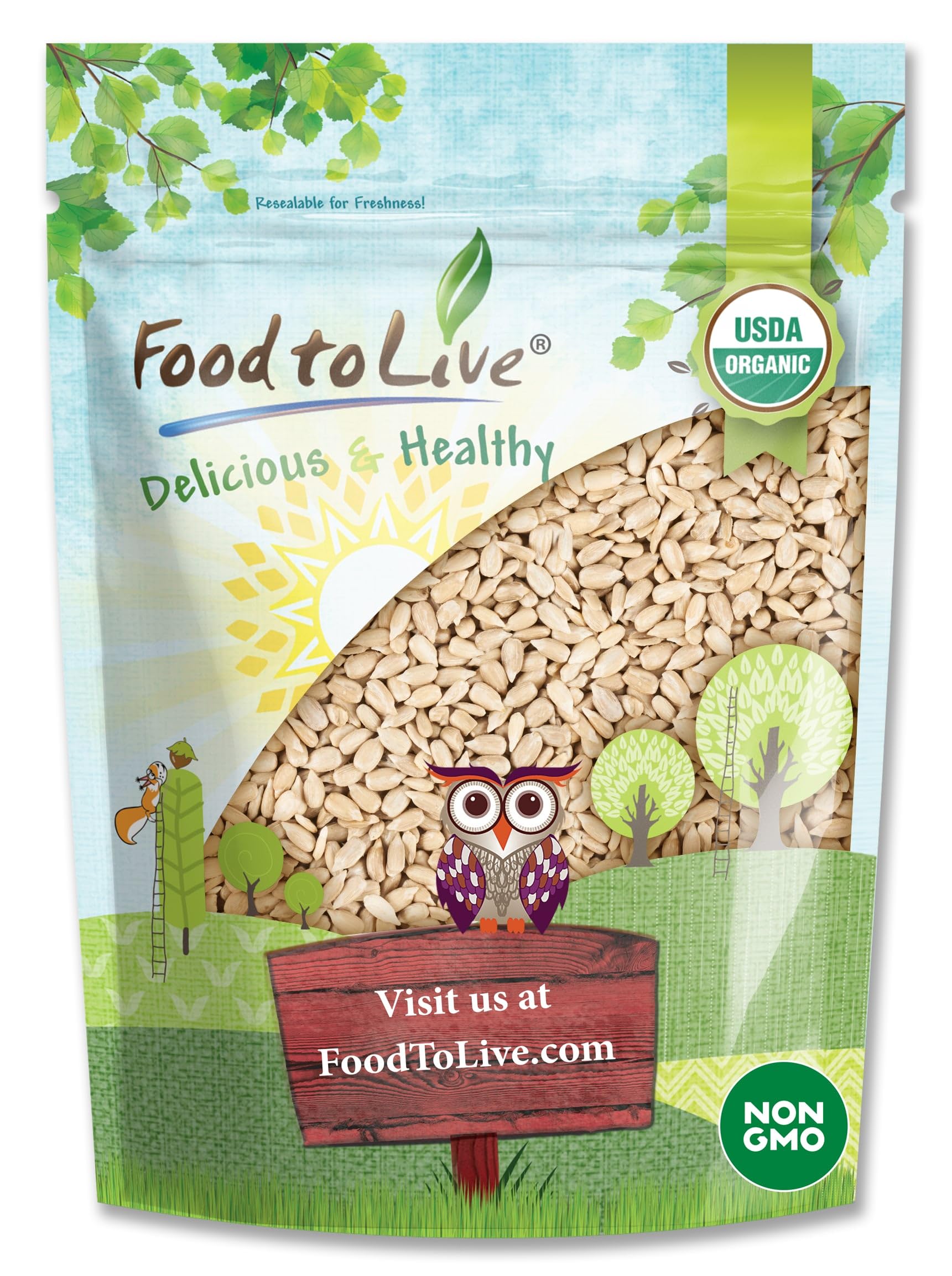 Food to Live - Organic Sunflower Seeds, 1 Pound - Hulled, Raw, Non-GMO, Dried Kernels, Unsalted, Kosher, Vegan, Keto, Paleo, Sirtfood, Bulk, Low