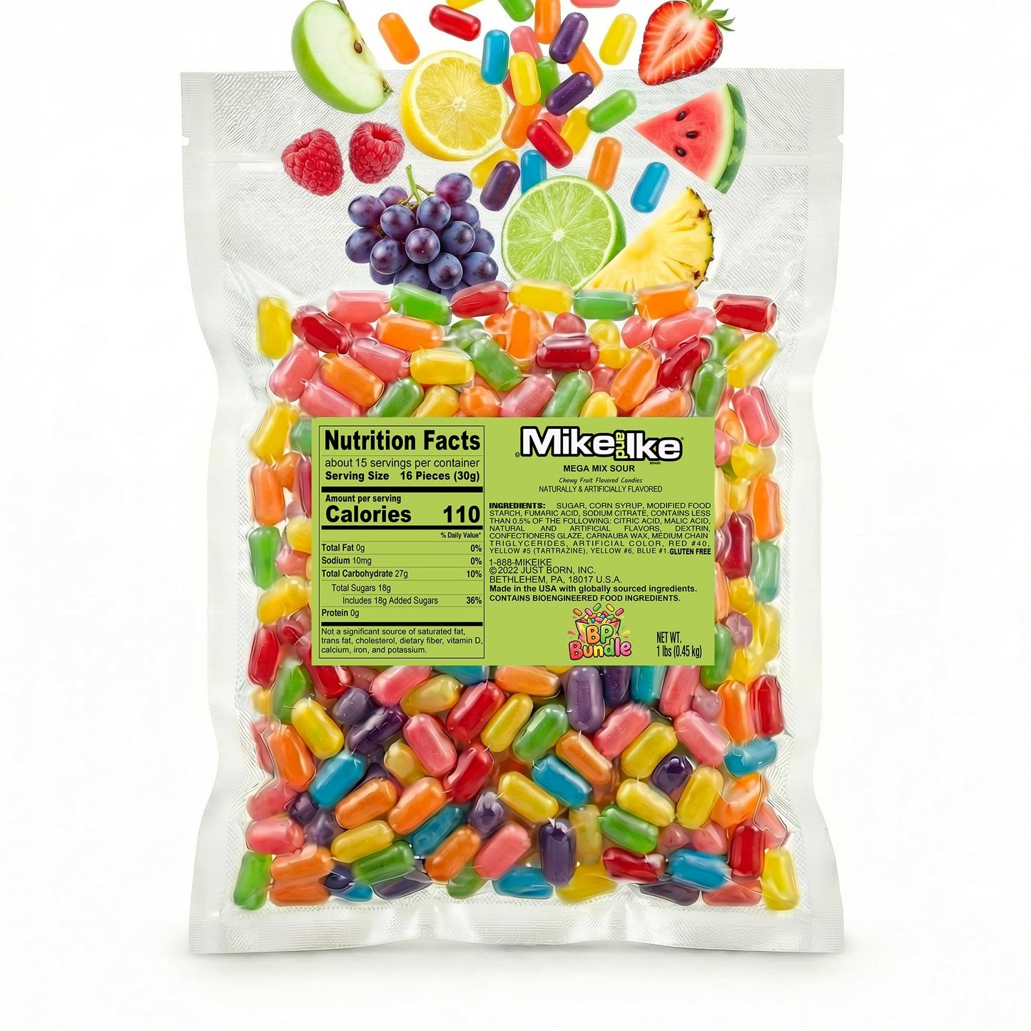 BP BUNDLE Mike And Ike Candy Sour Megamix | Mike And Ikes Bulk Bag | Assorted 10 Fruit Flavors (Watermelon,Strawberry,Lemon, Grapes,Apple, Strawberry