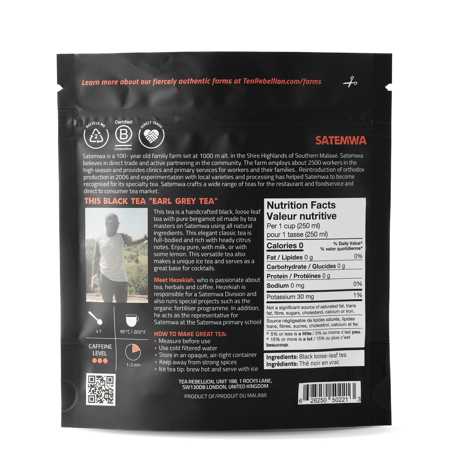 Tea Rebellion | African Earl Grey Black Tea | Fragrant, Aspiring, Spicy | Malawi Sourced | 60G Loose Leaf Tea