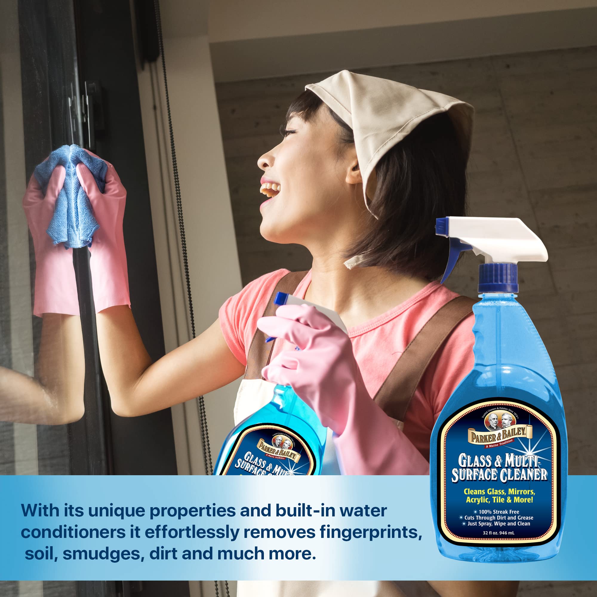 Parker & Bailey Glass & Multi-Surface Cleaner - Glass Cleaner Spray Multi Surface Cleaner Cleaning Spray Mirror Cleaner Tile Cleaner Bathroom Cleaner