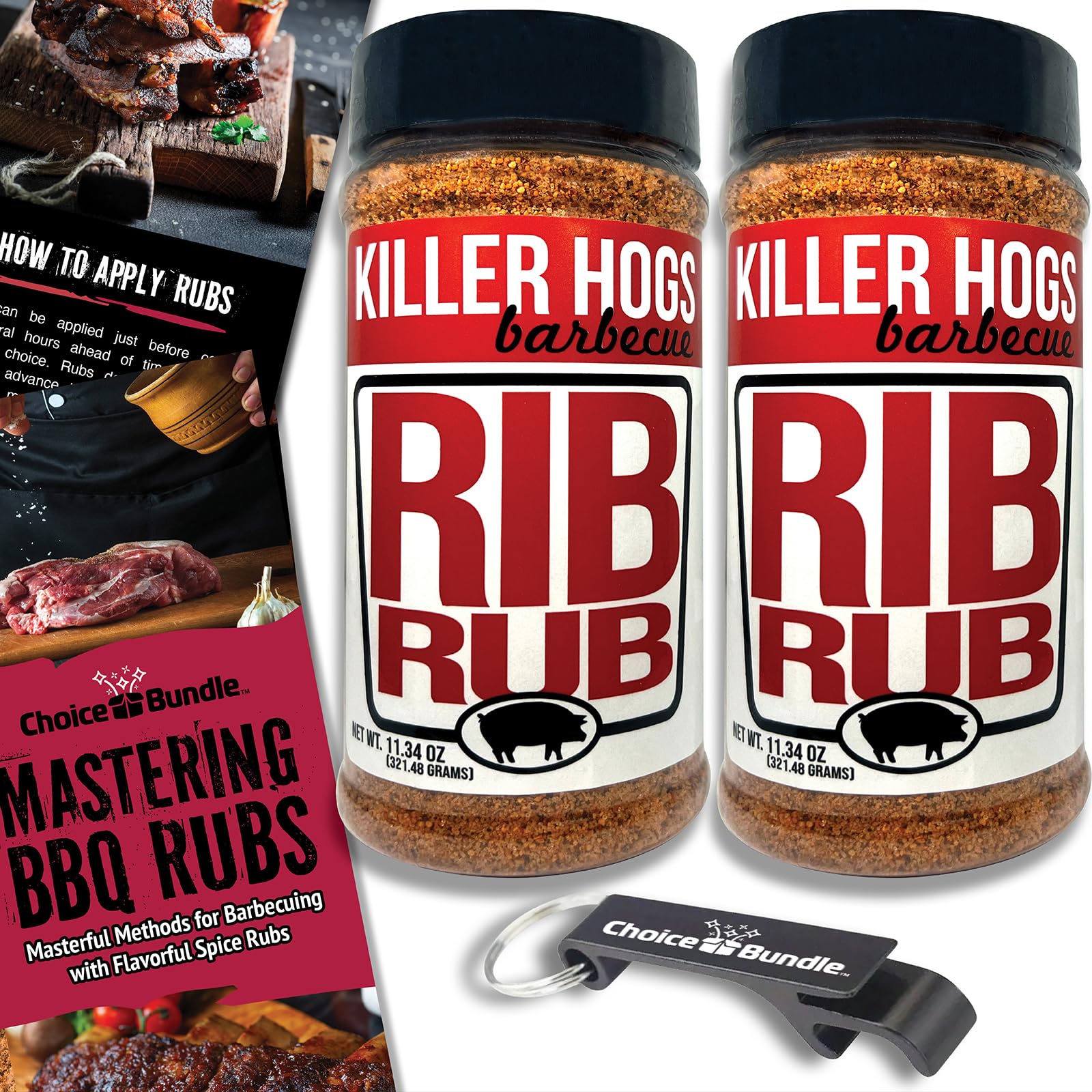 Killer Hogs Rib Rub Premium BBQ Barbecue Spice Seasoning 2 pk (22.68 oz) + Guide & Bottle Opener (4 Items)!